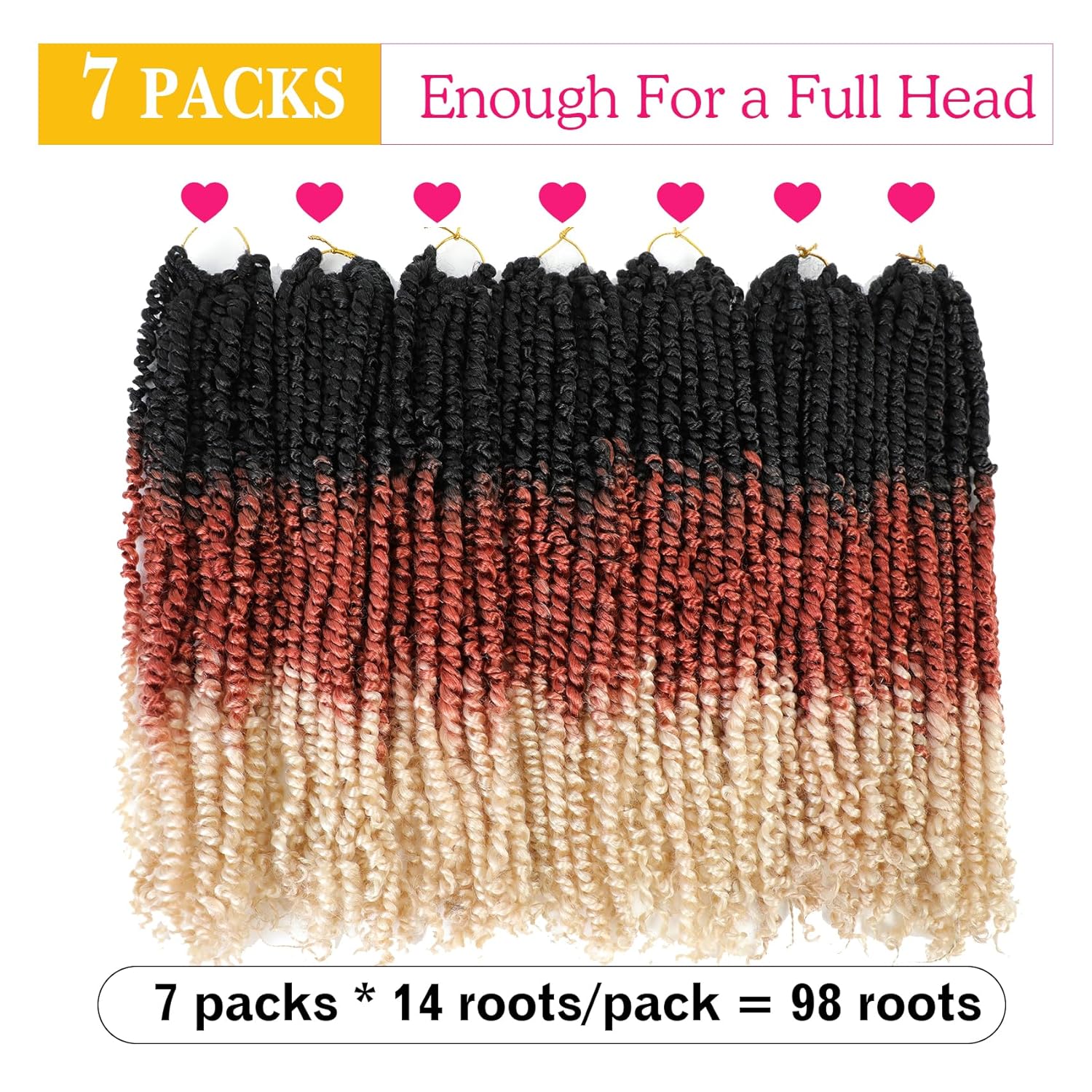 Karida Passion Twist Hair 18 Inch, 7 Packs Pre Twisted Passion Twist Crochet Hair Pre Looped, Crochet Passion Twist Curly Crochet Hair For Black Women (18 Inch, 1B/30/613#)