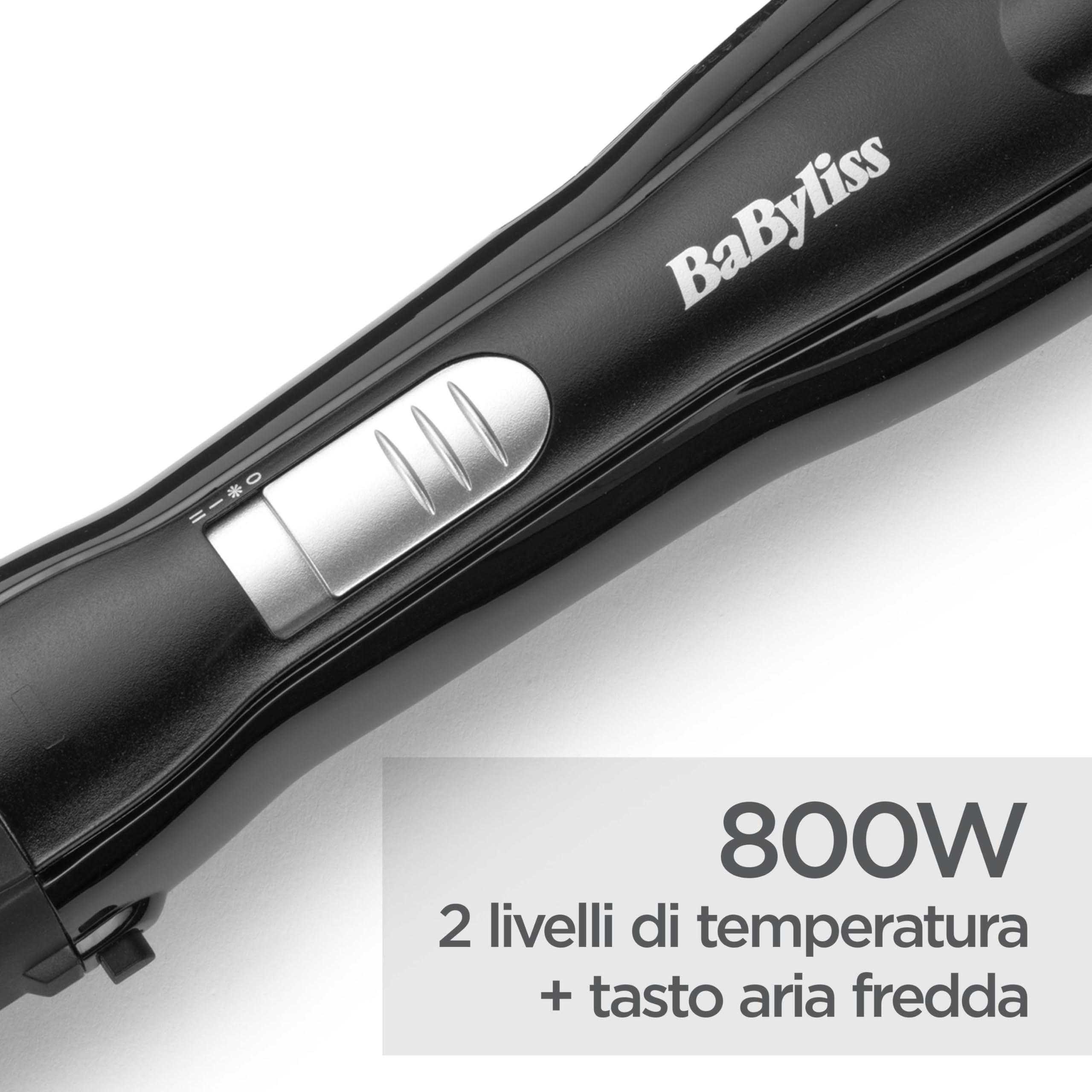 BaByliss Shape & Smooth, Spazzola ad aria calda, 2 accessori intercambiabili, spazzola da 20mm e spazzola da 30mm, funzione aria fredda per fissare la piega, nero, AS82E