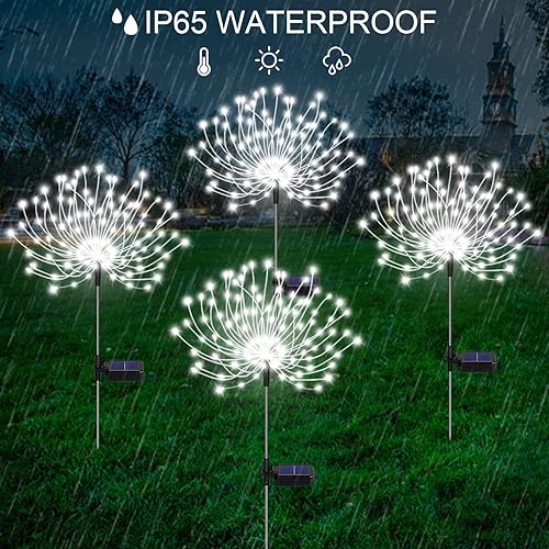 Miniatura 6 de Luces solares de fuegos artificiales, luces de jardín, paquete de 4 120 luces LED decorativas, luces solares decorativas para bricolaje, 12 horas de
