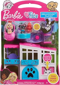 Barbie Pet Dreamhouse 2-Sided Playset, 10-pieces Include Pets and Accessories, Kids Toys for Ages 3 Up by Just Play