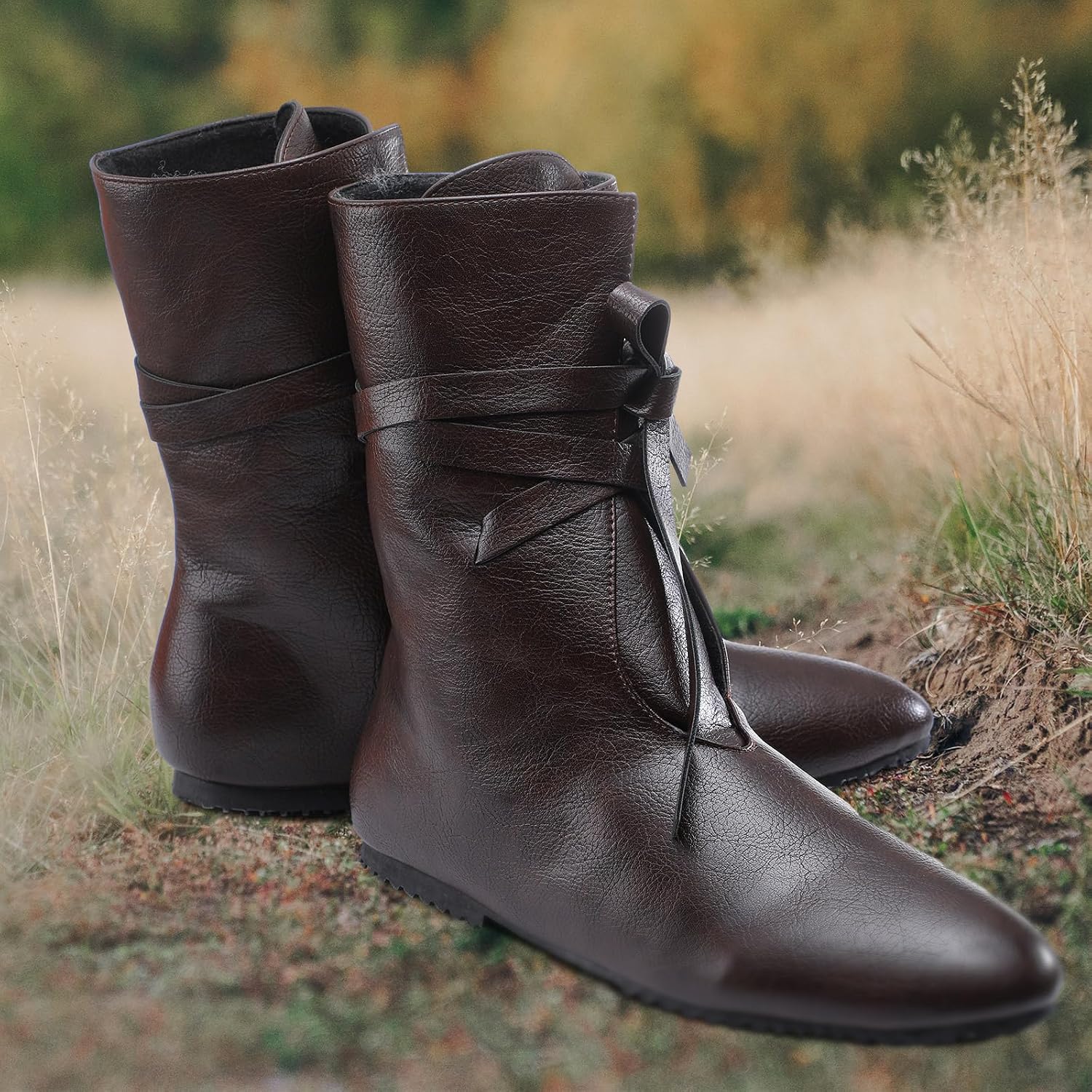 Panitay Men's Medieval Boots Renaissance Cosplay Festival Shoes Viking Leather Boots Non Slip Pirate Tied Shoes
