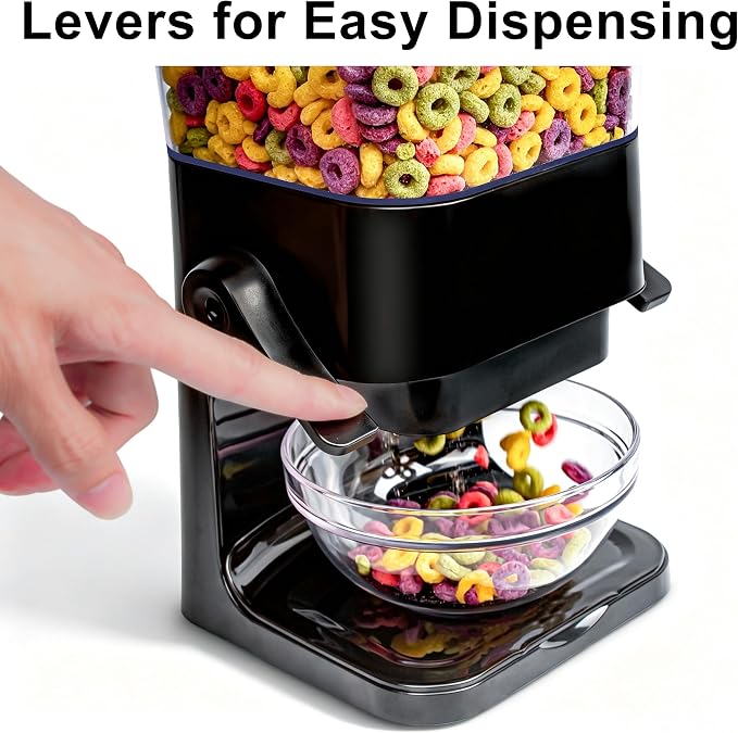 Dispensador de cereal de encimera con tapa, contenedores de organización y almacenamiento para cocina y despensa, dispensador de arroz de 5L para cereal, frijoles, granos, nueces, snacks, avena, comida para perros, semillas para pájaros, negro, 2 piezas miniatura 6