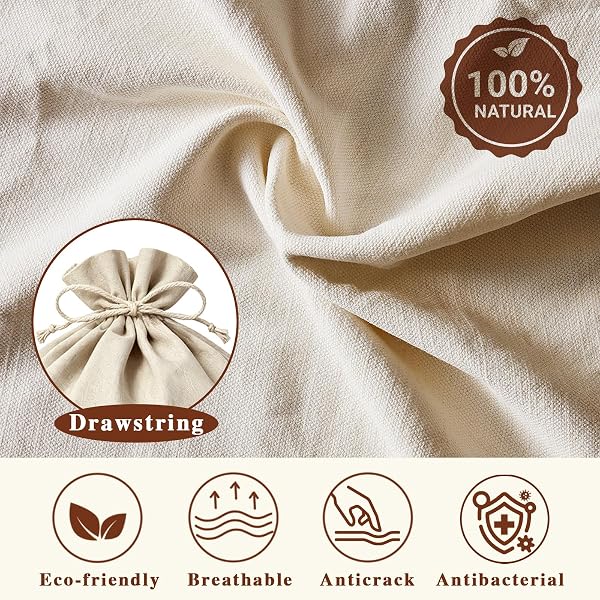 Lot de 2 Sacs à Pain en Lin 30x40cm-Fabriqués à partir de Végétaux Naturels-Cordon de Serrage Réutilisable pour Garder le Pain Frais Plus Longtemps-Idéal pour Pain,Pâtisseries,Fruits et Légumes - 3