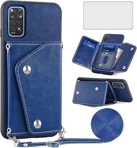 Asuwish Funda de teléfono para Xiaomi Redmi Note 11S/11 4G Wallet Cover con protector de pantalla de vidrio templado y soporte para tarjeta de