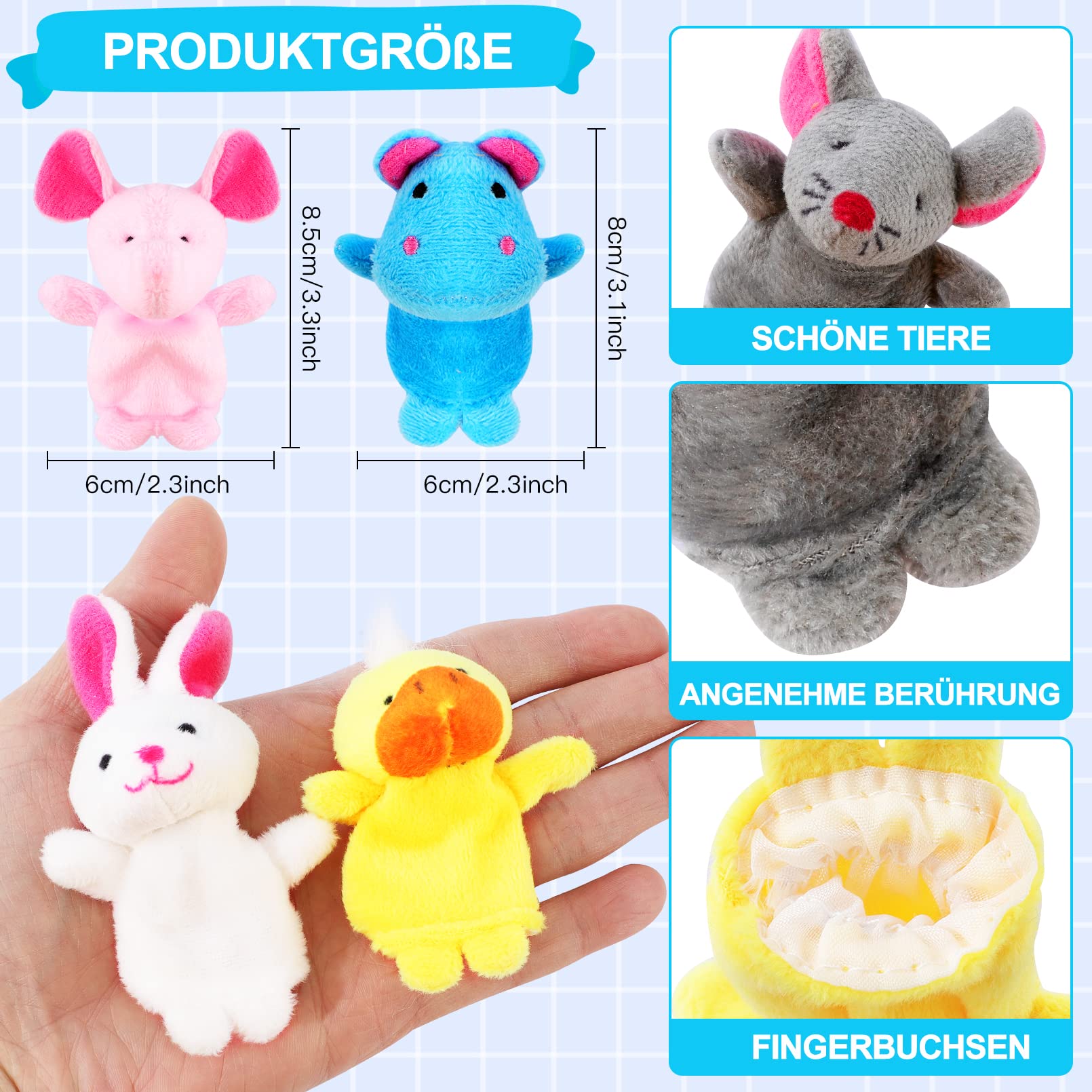 Lot De 20 Jouets En Peluche Pour Doigts - Animaux Assortis - Pour Fêtes D' enfants, œufs De Pâques, Cadeaux