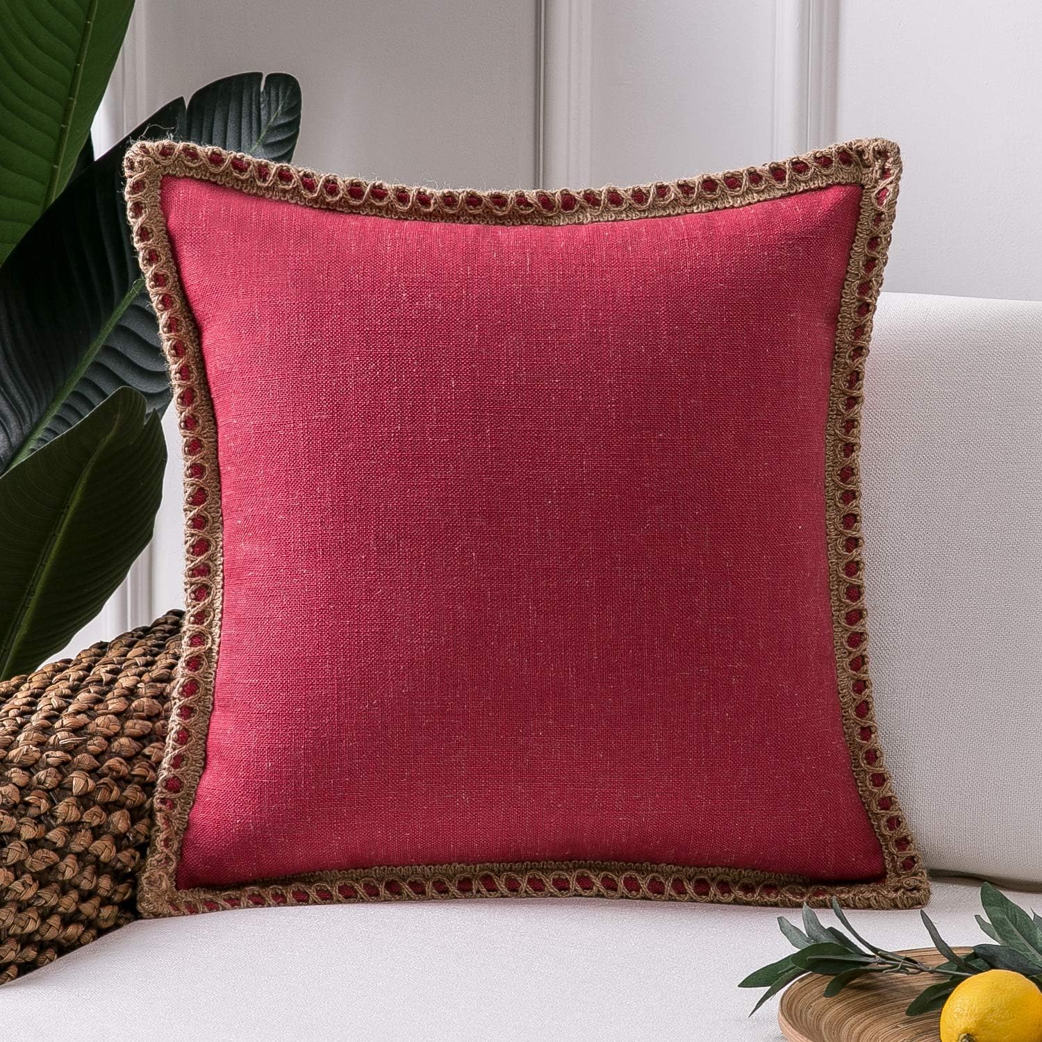 Phantoscope Farmhouse Solid Throw Decorative Pillow Cover Burlap Linen Trimmed Tailored Edges Outdoor Pillow Navy Blue 12 x 20 inches, 30 x 50 cm