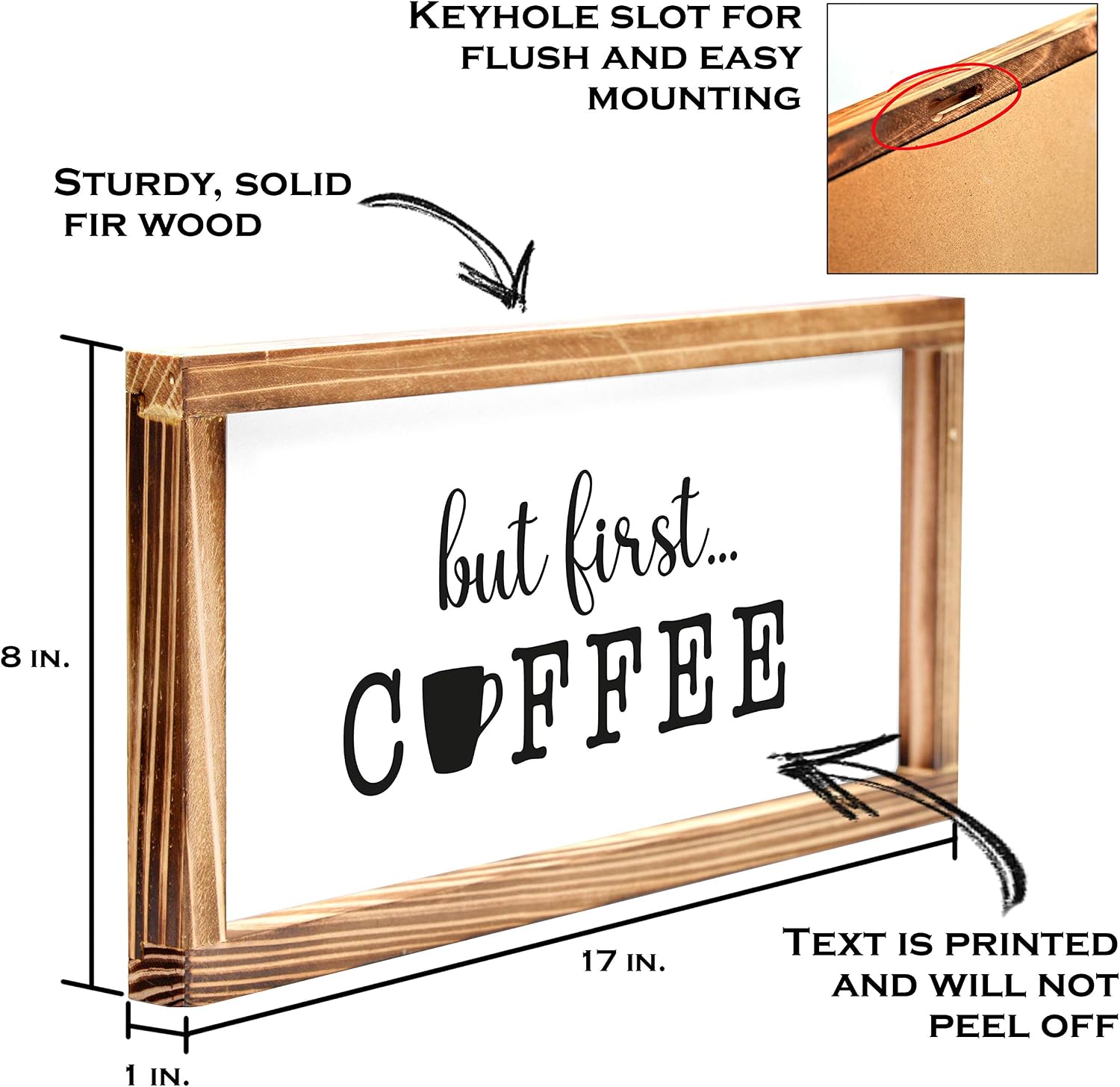 But First Coffee Sign 8x17 Inch, Coffee Decor for Kitchen, Signs Wall Decor Bar Sign, Rustic Kitchen Coffee Sign, Coffee First Sign, Wood Coffee Sign, But First Coffee Sign