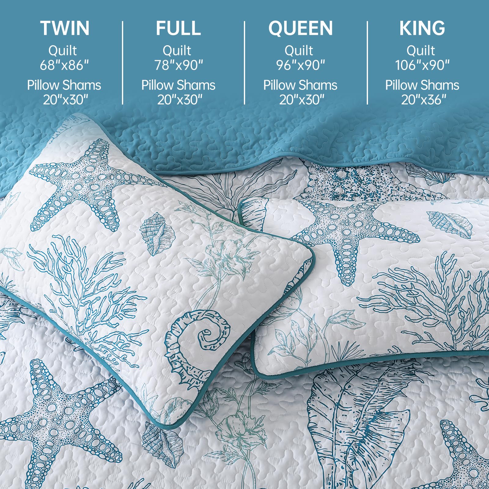 Dinjoy Coastal Quilts King - Blue Ocean Bedding -5