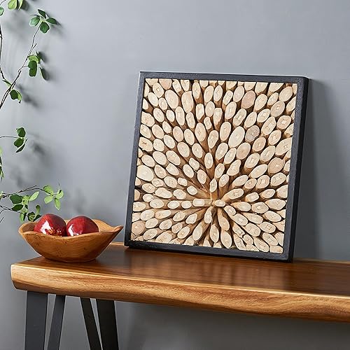 Miniatura 2 de Warmaxx Decoración de pared con marco de madera de teca rústica de 17 x 17 pulgadas, arte de pared de granja, decoración estética de Navidad,