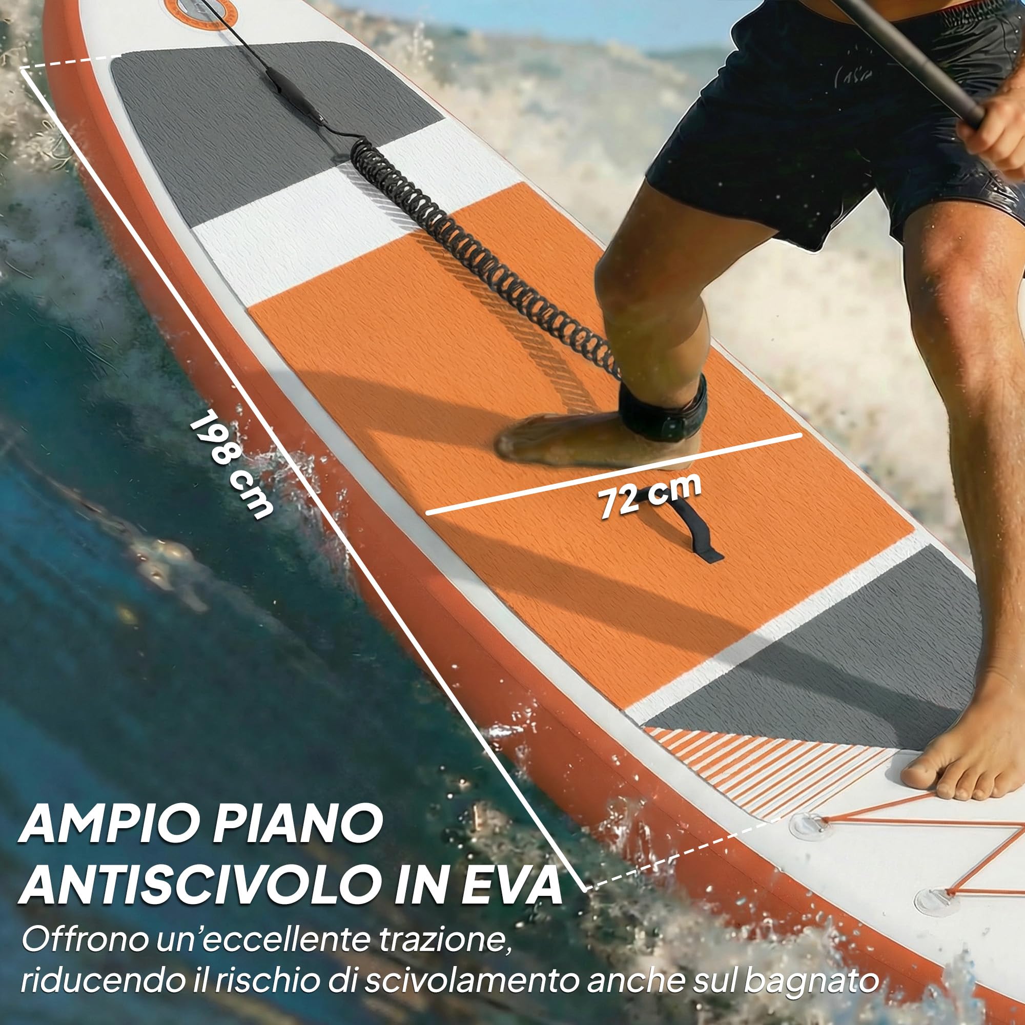 Outsunny Tavola Sup Gonfiabile Adulti, Stand Up Paddle Board con Ponte Antiscivolo in EVA, Pagaia in Alluminio Regolabile, Zaino, Pompa, Pinna Rimovibile, Carico 160 kg, 320x82x15cm, Tutti i Livelli