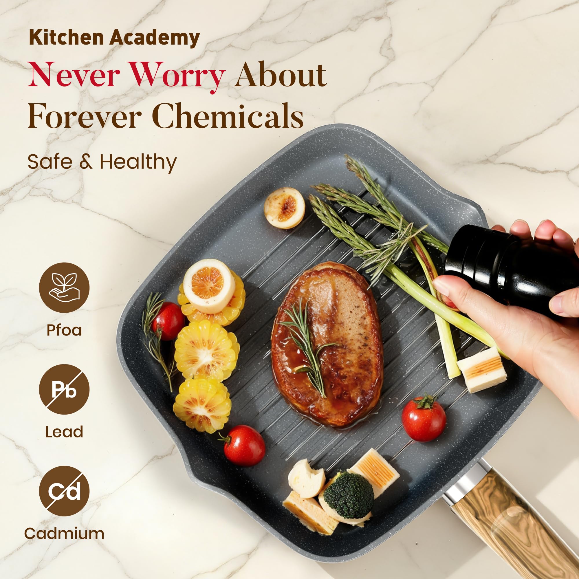 Kitchen Academy 17-teilige Induktions Töpfe Set, Granit Topf und Pfannenset | Antihaft Kochtopf Kochgeschirr Set für Induktion, Gas, Elektroherd, ungiftig, PFOA und PFOS-frei, Leicht zu reinigen