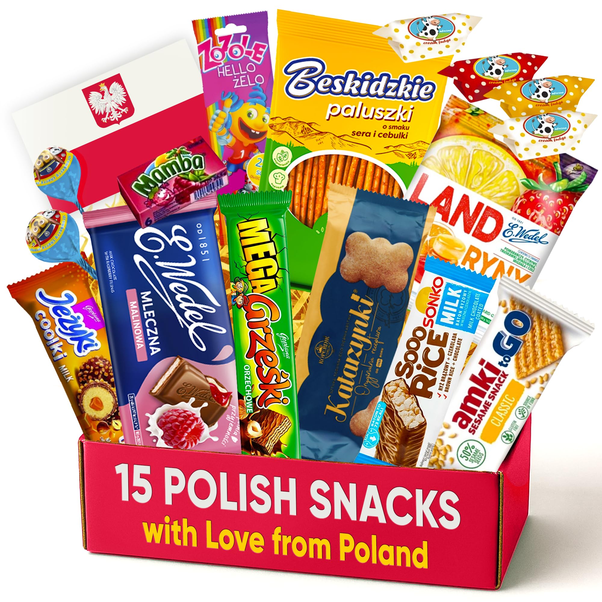 Authentic Polish Candy Snack Box - 15 Traditional Treats from Poland - Indulge in the Flavors of Poland with Wafers, Sesame snacks, Cookies & More! Perfect Poland Gifts