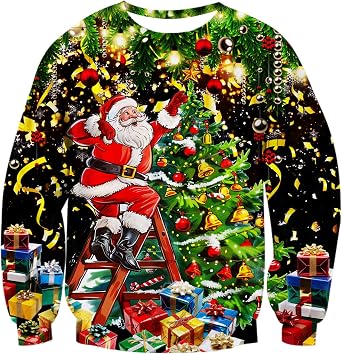 ALISISTER Ugly Christmas Jumper 3D Printed Xmas Pullover Sweatshirt Funny Long Sleeve Sweater T-Shirt for Men S-3XL