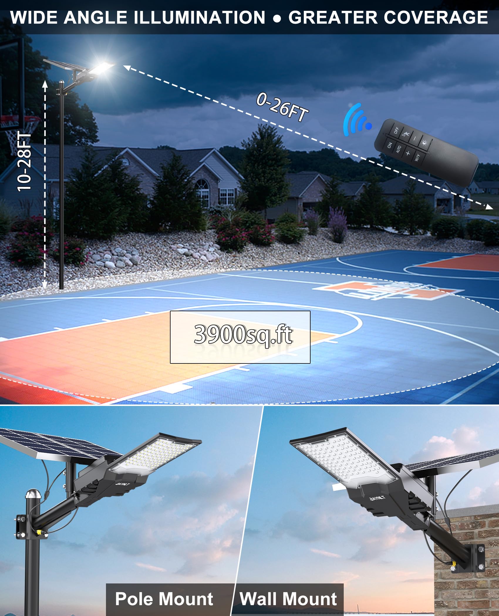 JAYNLT X-13000W Solar Straßenlaterne für Außen, 6500K Solarlampen für Außen Solarleuchten Dämmerung bis zum Morgengrauen, IP68 Wasserdichte Solarstrahler für Gärten Garage