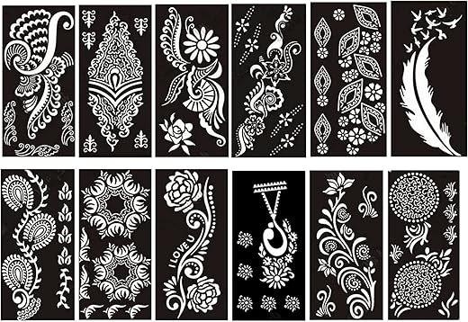 IVANA’S Heena Mehandi Tatto Stencil Set for | Hand | Body | Fingure | Face | Heena Art Temporary Tatto for Kids, Girls & Women, Design – DB-03, Black, M (C-DB-03)