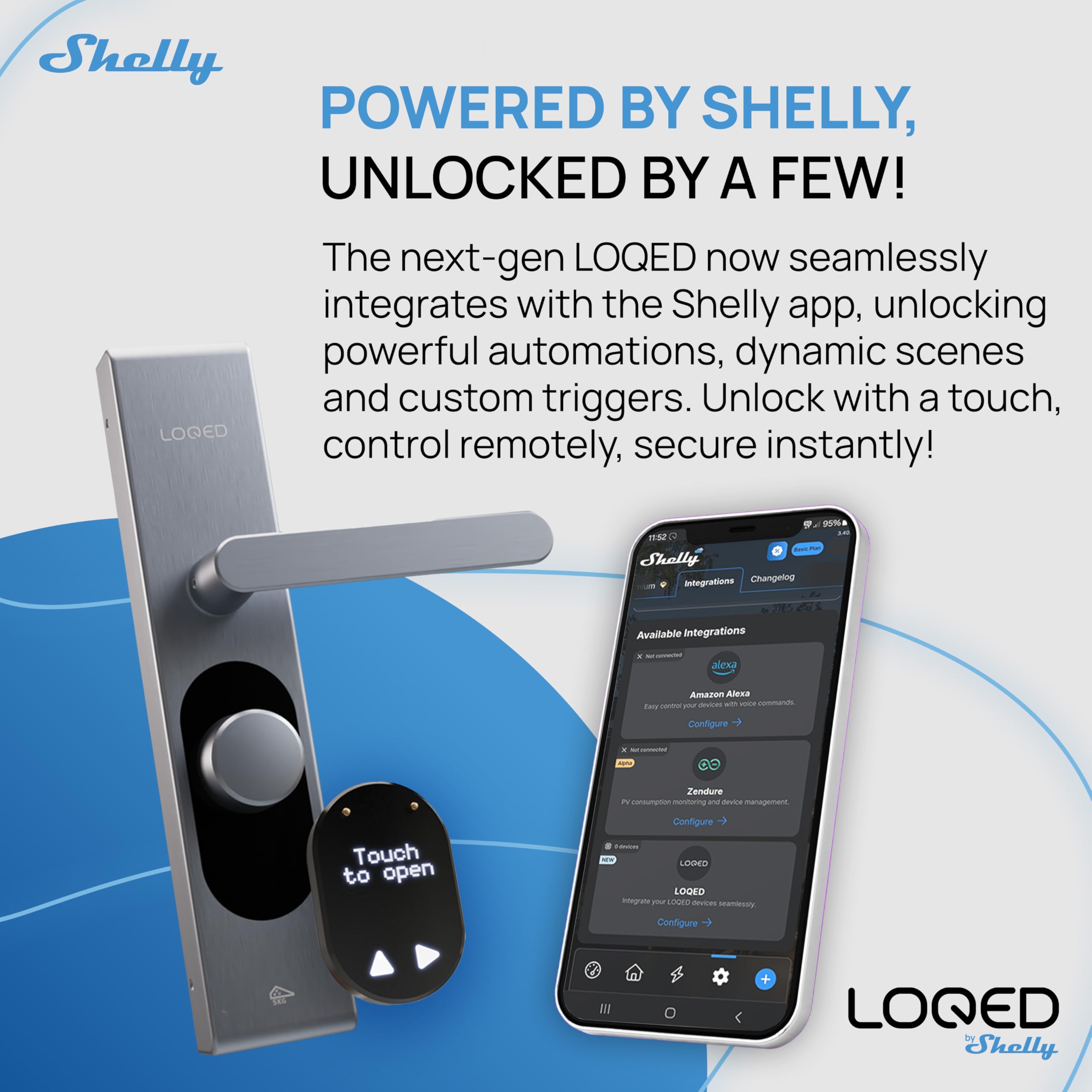 Shelly LOQED Touch Smart Lock Argento - Serratura Smart Wi-Fi Senza Chiave Con Touch-To-Open, Codice e Chiavi Digitali, Controllo Remoto Tramite App Shelly, Standard EN1303, EN15684 e SKG Tre Stelle