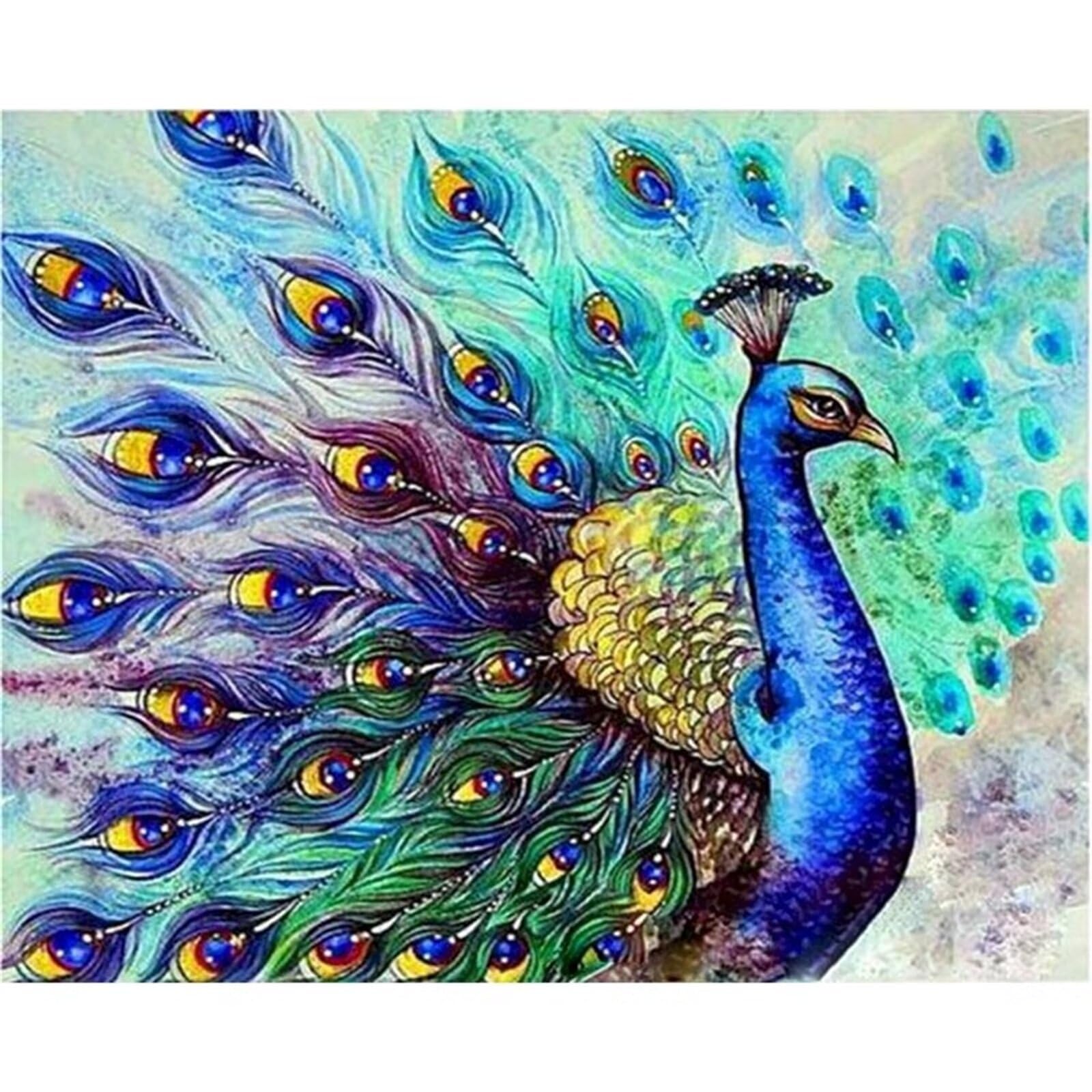 Yeesam Art – Kit Pittura Ad Olio Con Numeri Fai Da Te – 40x50cm – Soggetto Pavone (Telaio Incluso)
