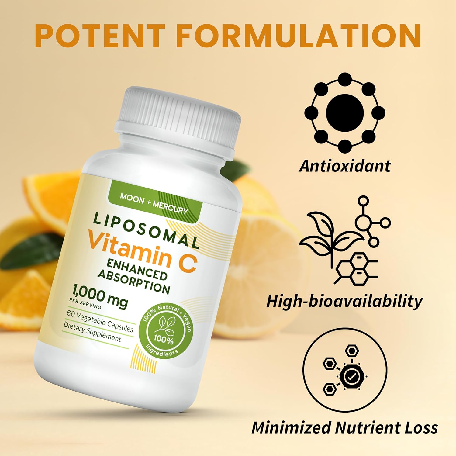 Liposomal - Vitamin c 1000mg - 60 Vitamin c Capsules - Higher Absorption,bioavailability liposomal Vitamin c by Moon and Mercury