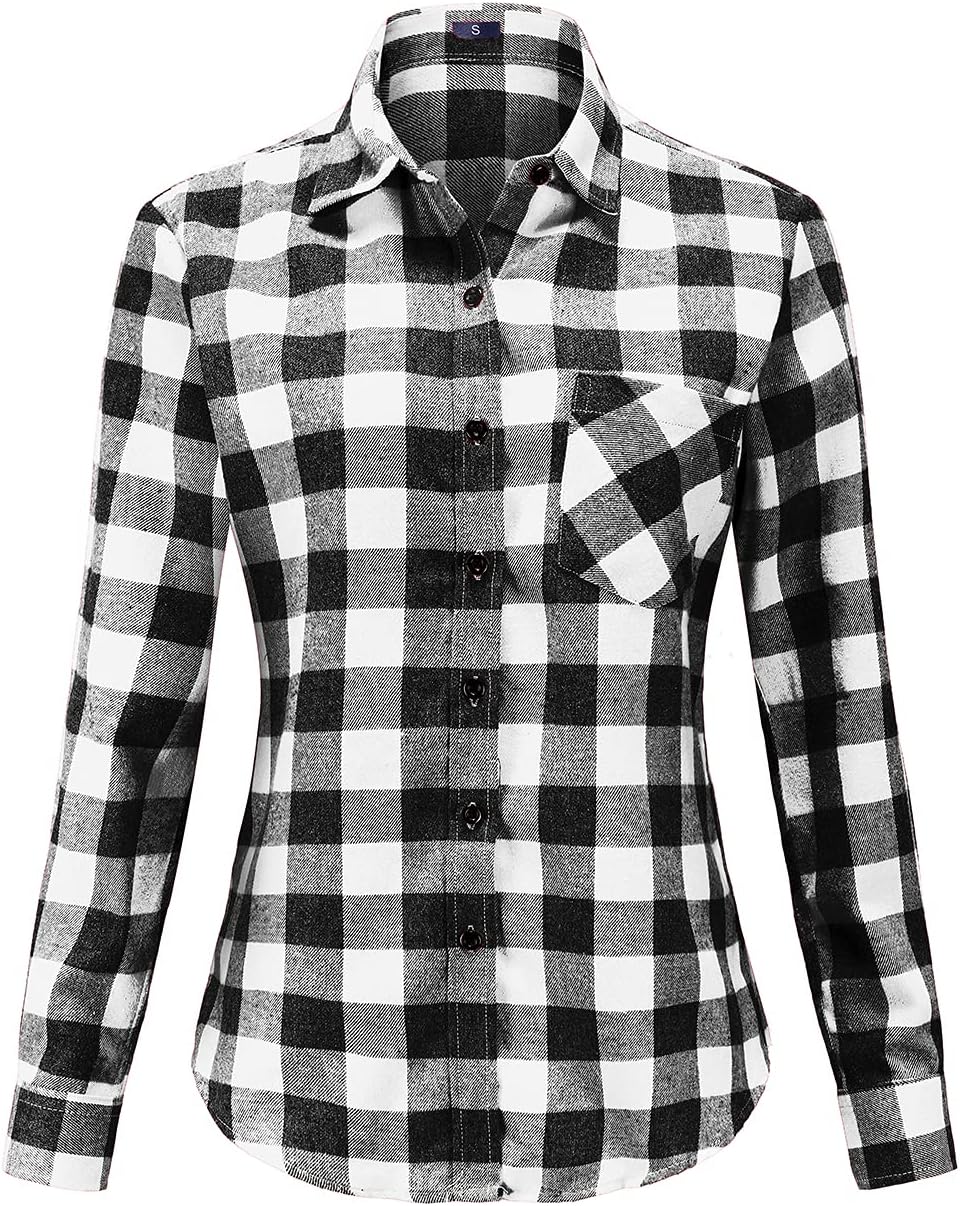 Women Buffalo Flannel Plaid Shirts Long Sleeve Button Down Blouses - Image 2