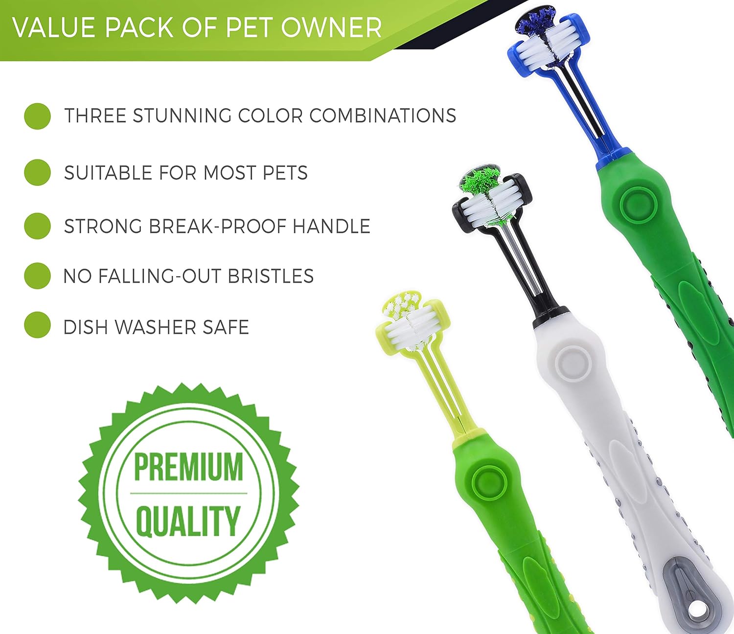 BC Pets - Premium 3-Sided Dog Toothbrush Set - Three Sided Pet Tooth Brush 3 Pack for Dogs and Cats - Ergonomic Toothbrush for Teeth Cleaning - Canine Toothbrush Kit for Dental Care with Travel Case : Pet Supplies