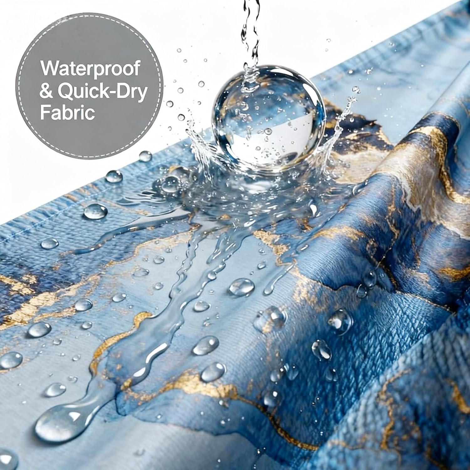 Domoku Marble Fabric Shower Curtain for Bathroom Decor, Modern, Luxury Standard,Waterproof, Washable,72 X 84, Blue,Sky Blue Gold