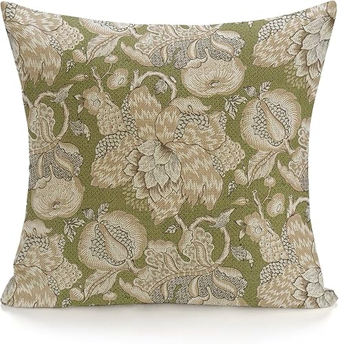 POMOTER Fundas de almohada indienne jacobeas retro de color verde y dorado, vintage de los años 60 y 70, fundas de almohada florales de 18 x 18