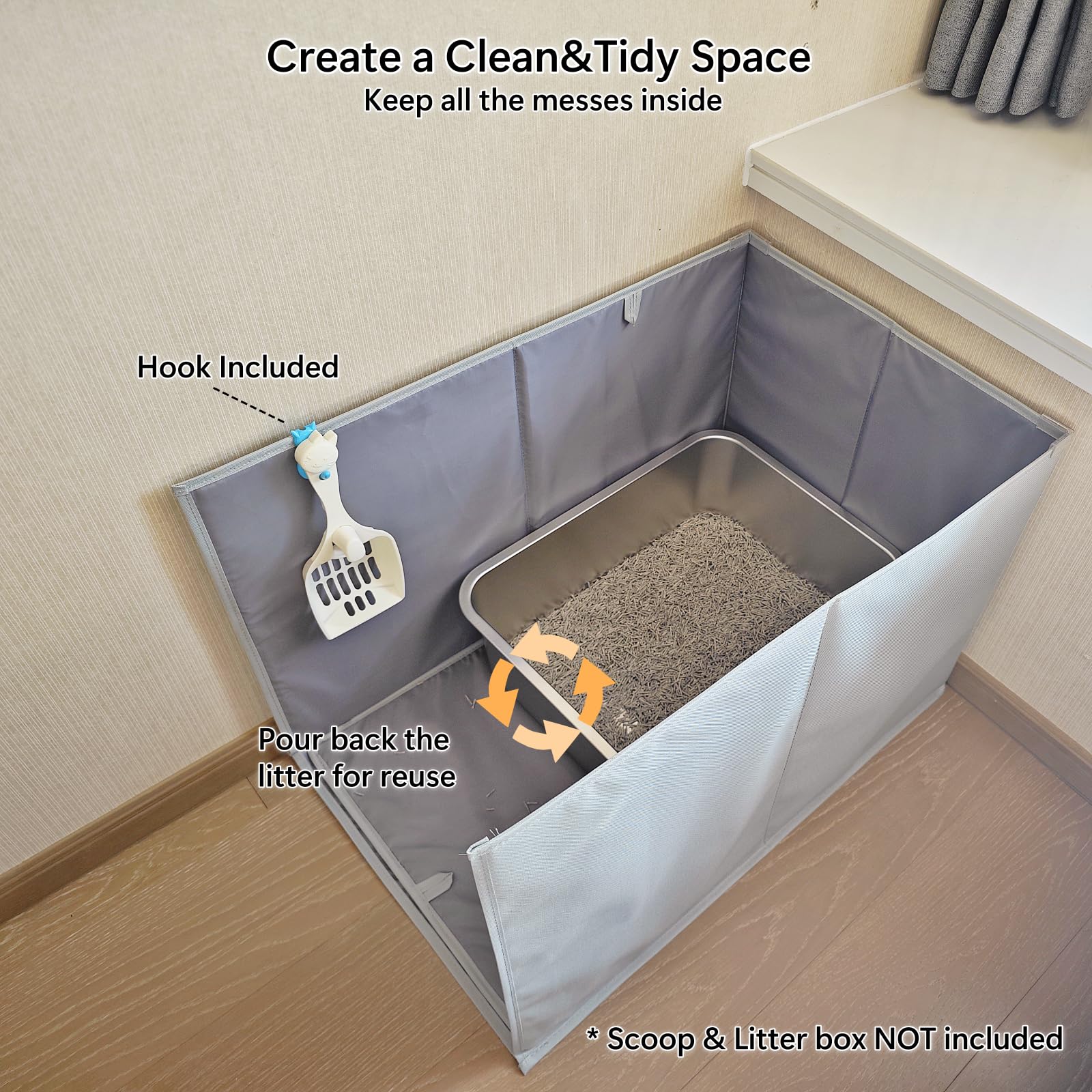 GesomePurrz Extra Large Cat Litter Box Enclosure, Open Top High Sided, Waterproof Splash Guard for Cat Litter Boxes - Image 3