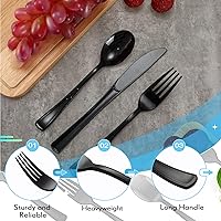 Vista 3 de Minatee Juego de 150 piezas de cubiertos desechables de plástico, juego de cubiertos de acero inoxidable resistente, 50 tenedores, 50 cuchillos, 50