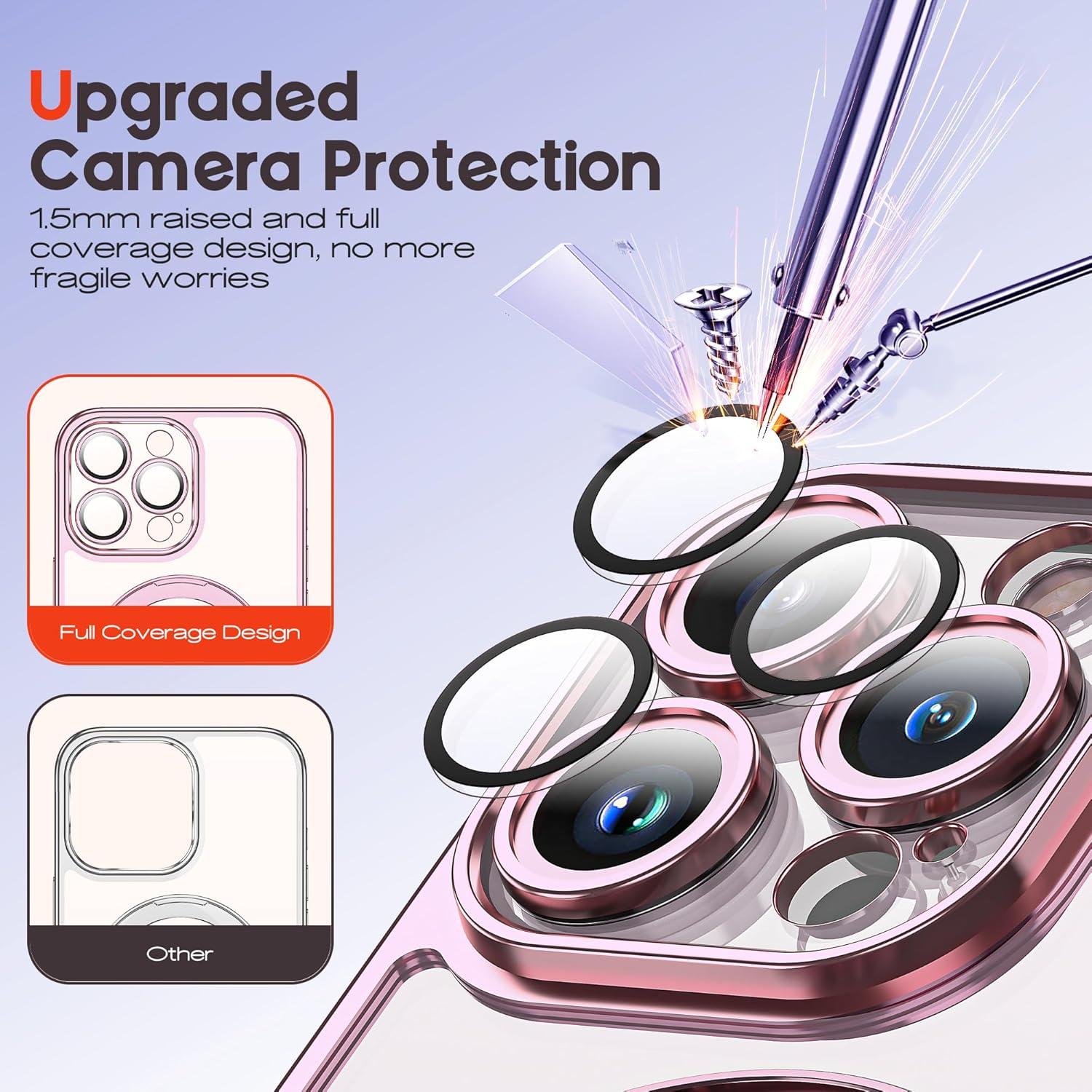 Compatible with iPhone 15 Pro Case with Magnetic Ring Stand [Camera Len Protectors][Compatible with Mag-Safe] Clear Plating Phone Case for iPhone 15 Pro 6.1",Rose Gold
