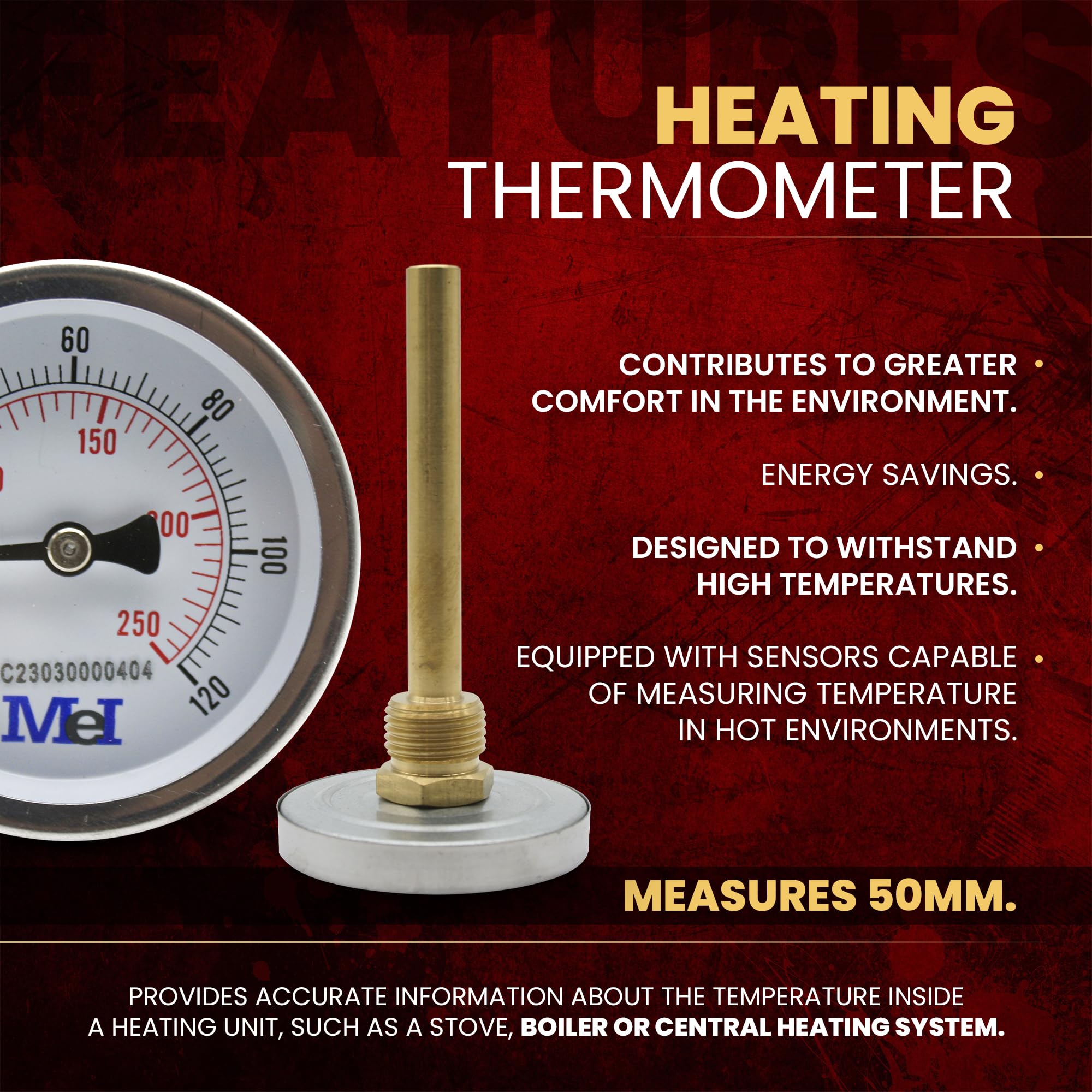 DOJA Barcelona | Termómetro para Tuberías y Caldera 0-120 ºC | Pack 1 | Ø63mm | Bimetalico | Para Cocina, Exterior y Agua Caliente