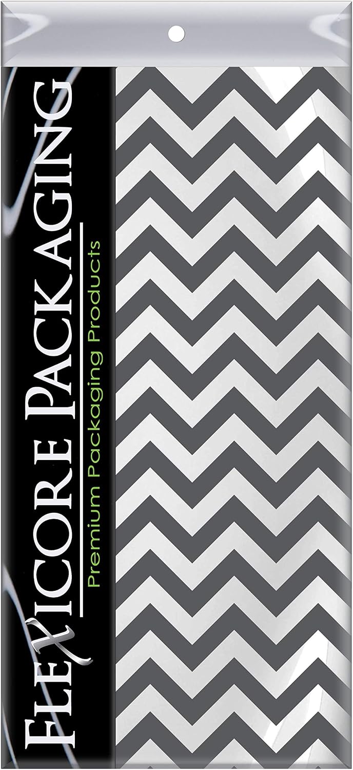 Flexicore Packaging Black Chevron Print Gift Wrap Tissue Paper Size: 15 Inch X 20 Inch | Count: 10 Sheets | Color: Black Chevron (Gray, 10 Sheets)
