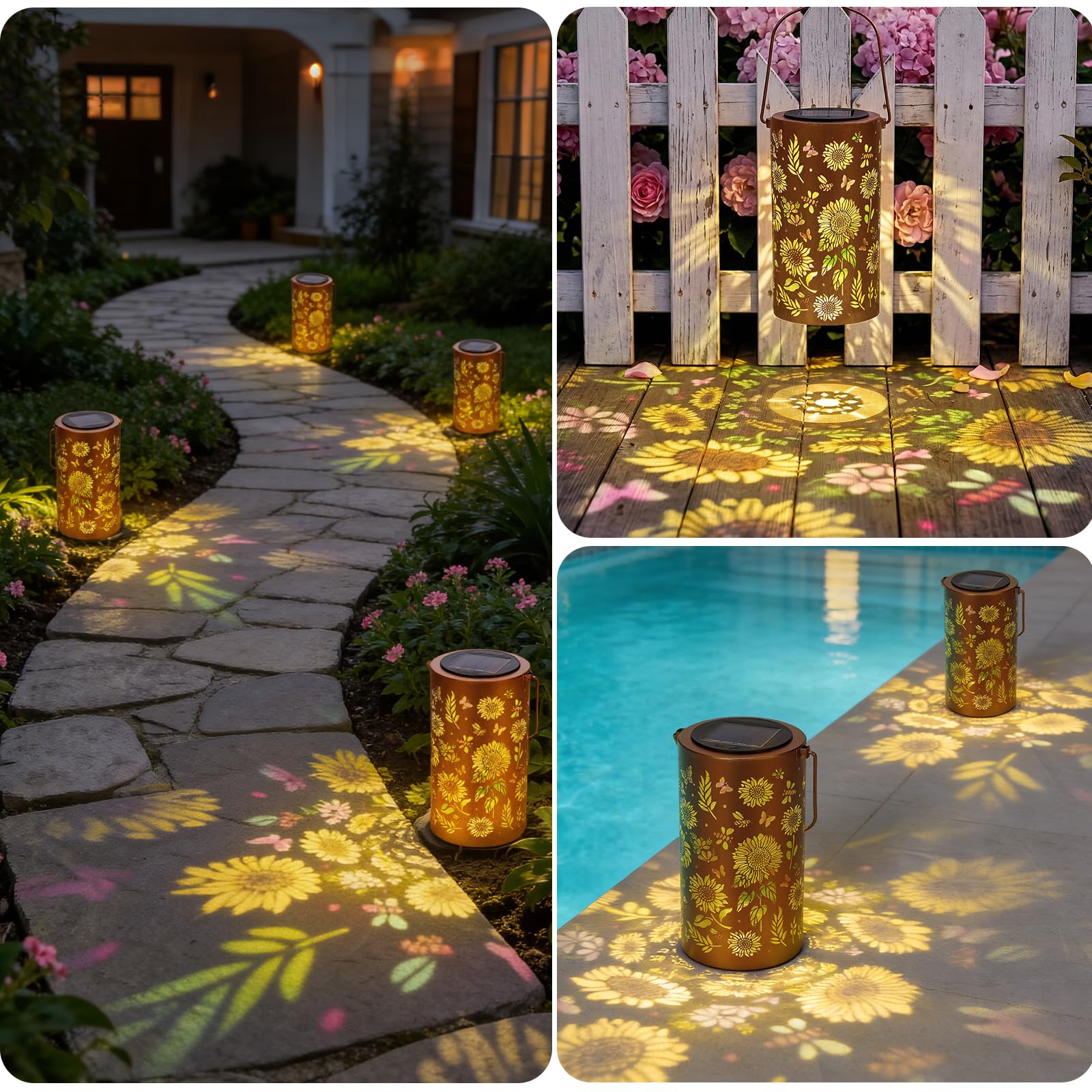 Solarlampen für Außen, Muttertag Geschenk für Frauen Mama Sonnenblume Solarlampen, Hängende Gartendeko Sonnenblumenlicht, IP44 Wasserdicht Metall LED Solarlampe, Balkon Terrasse Tisch Rasen Terrasse