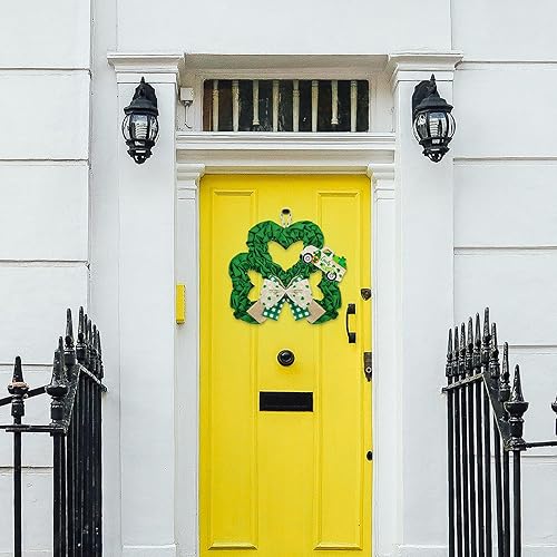 Miniatura 4 de Decoraciones de corona del día de San Patricio, corona de trébol de arpillera de 16.5 pulgadas con lazos a cuadros de búfalo y un auto de la suerte