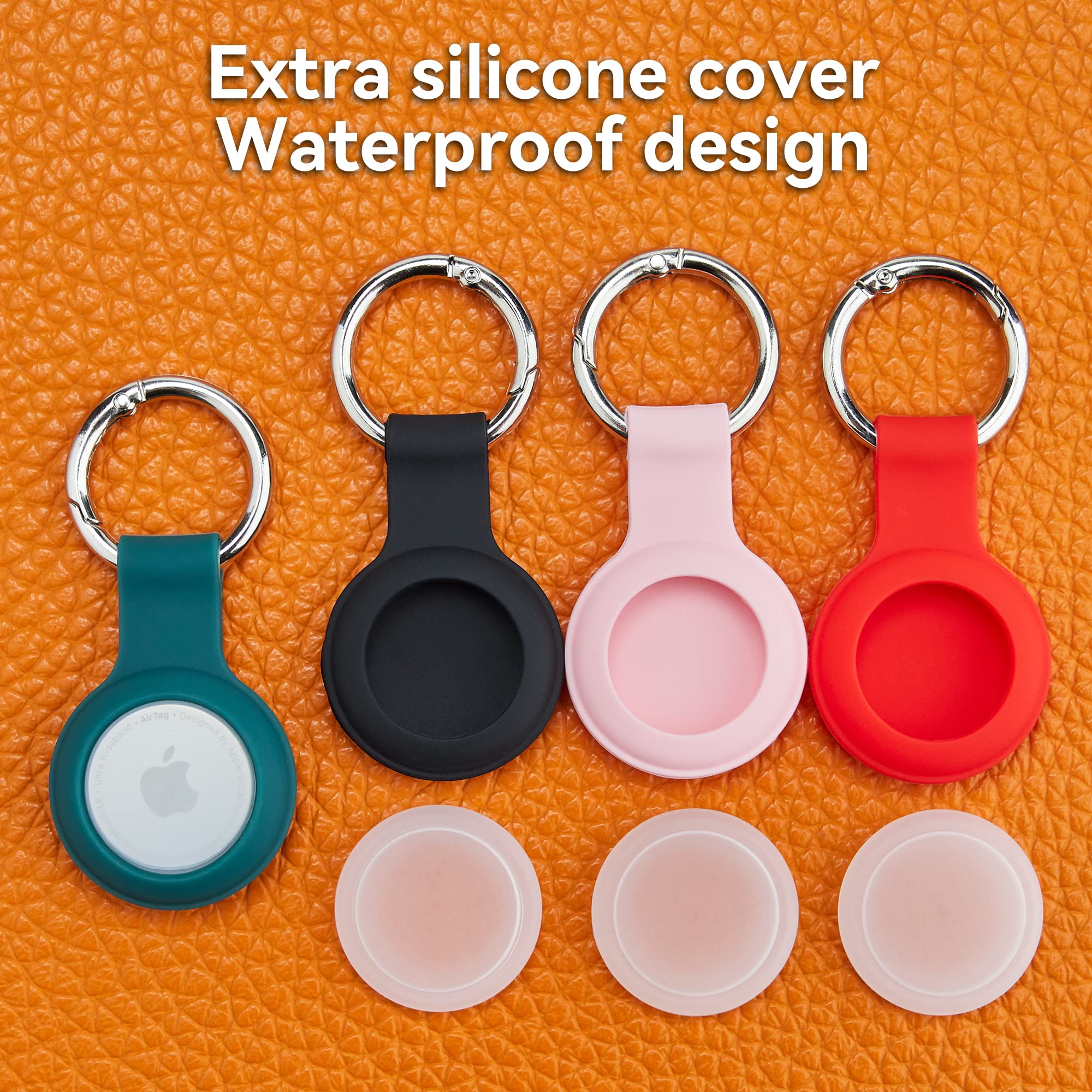 4 Pack IPX8 Waterproof AirTag Keychain?with Soft Silicone Holder Case Key Ring?Lightweight, Anti-Scratch, Easy Installation, Full-Body Shockproof Air Tag Holder for Luggage,Keys, Dog Collar etc.