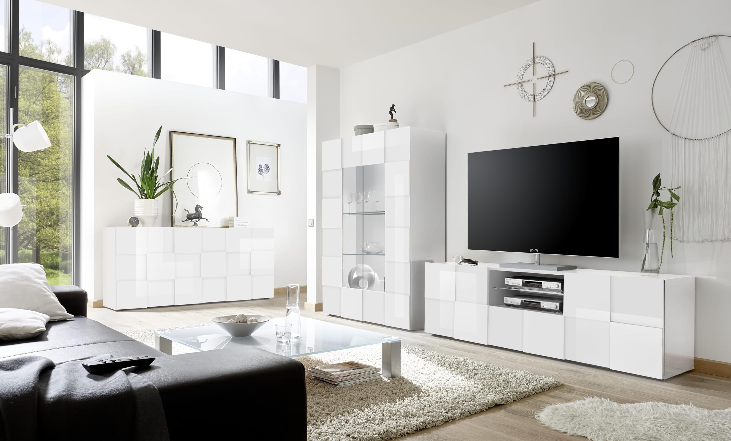 Web Convenienza Base TV con Ante Made in Italy – Credenza Contenitore Collezione Dama per Soggiorno Cucina Ingresso Sala da Pranzo Mobile Design Moderno 2 Ante e 1 cassetto, Bianco Lucido