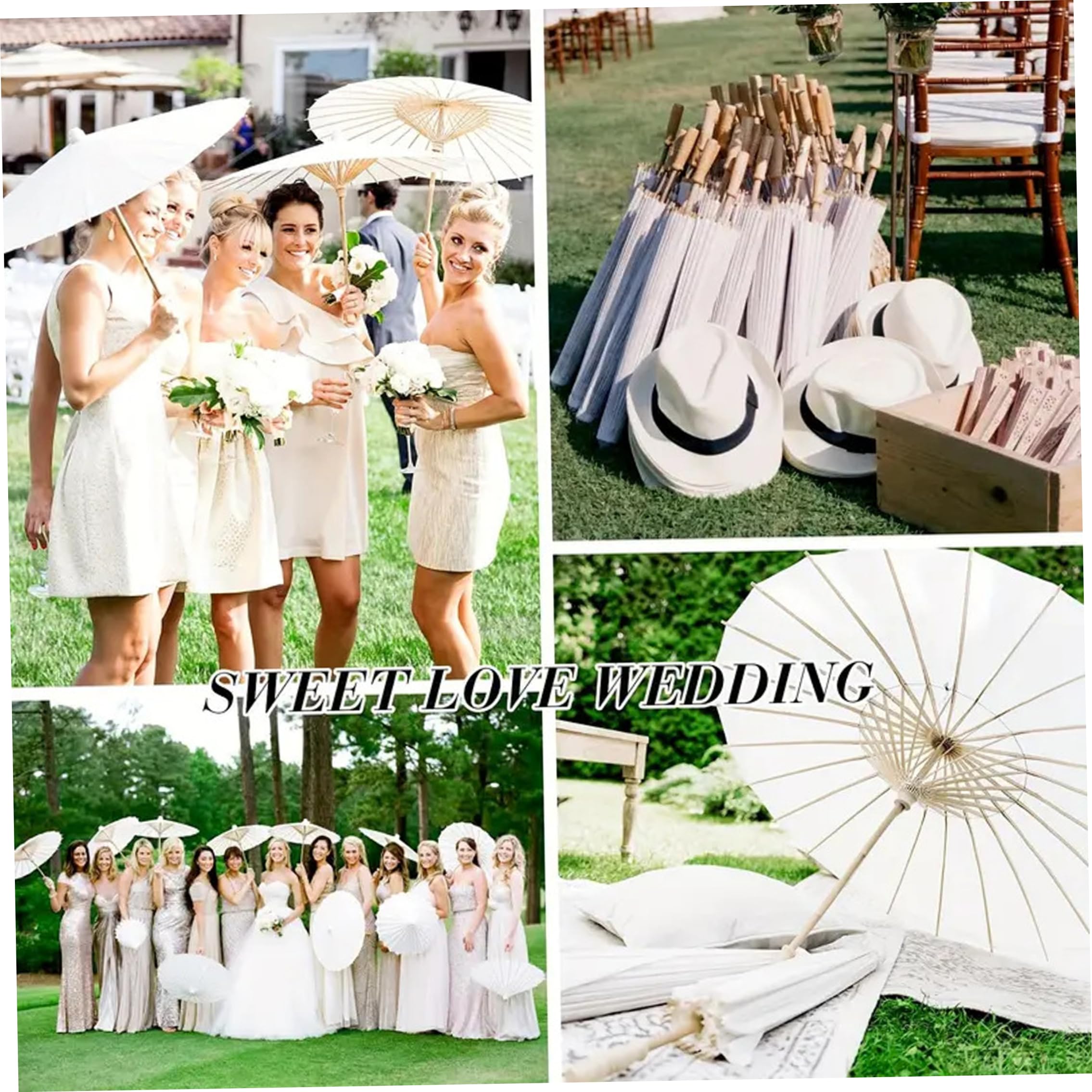 Papierschirme, 6 Stück Hochzeitsschirme für Gäste, Sonnenschutz und dekorative Sonnenschirme für Hochzeiten, Weiß, Durchm..84 cm/33, 07 Zoll |