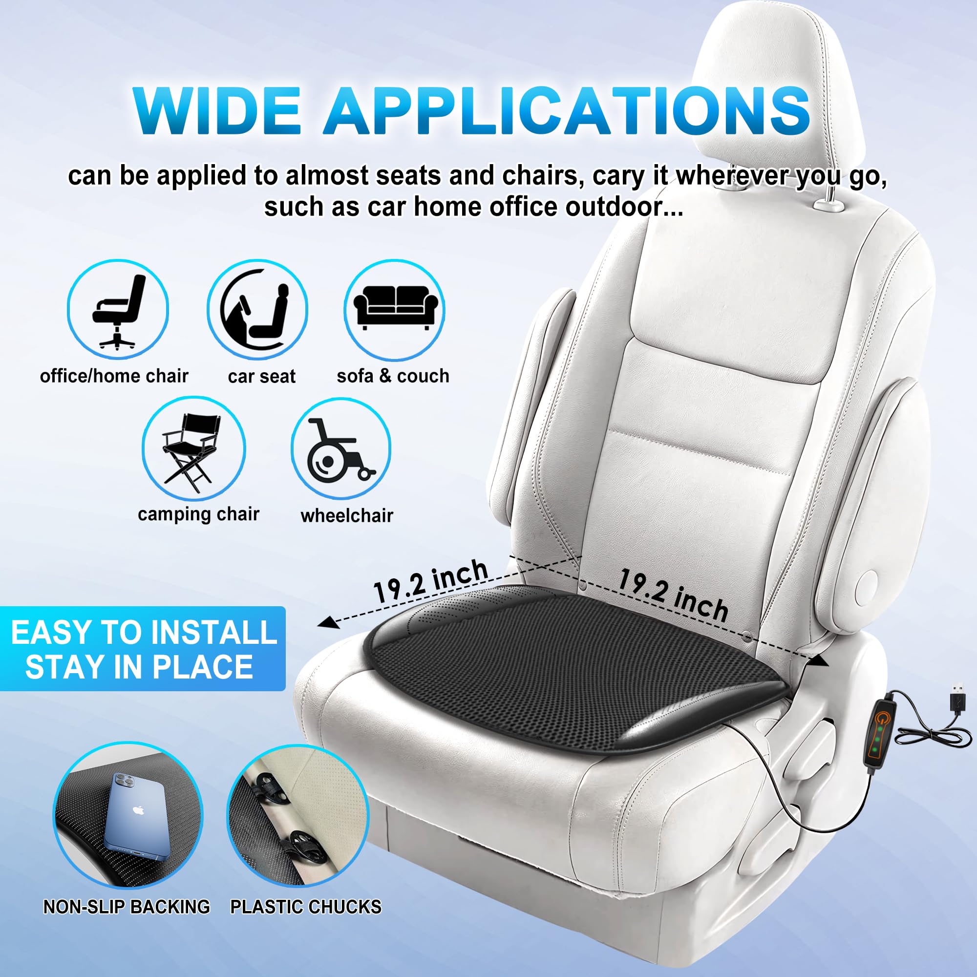 LifeUp 1 housse de siège rafraîchissante USB pour voiture et bureau avec 5 ventilateurs - Coussin rafraîchissant d'été respirant pour voitures, SUV, camions, chaise de bureau (noir)