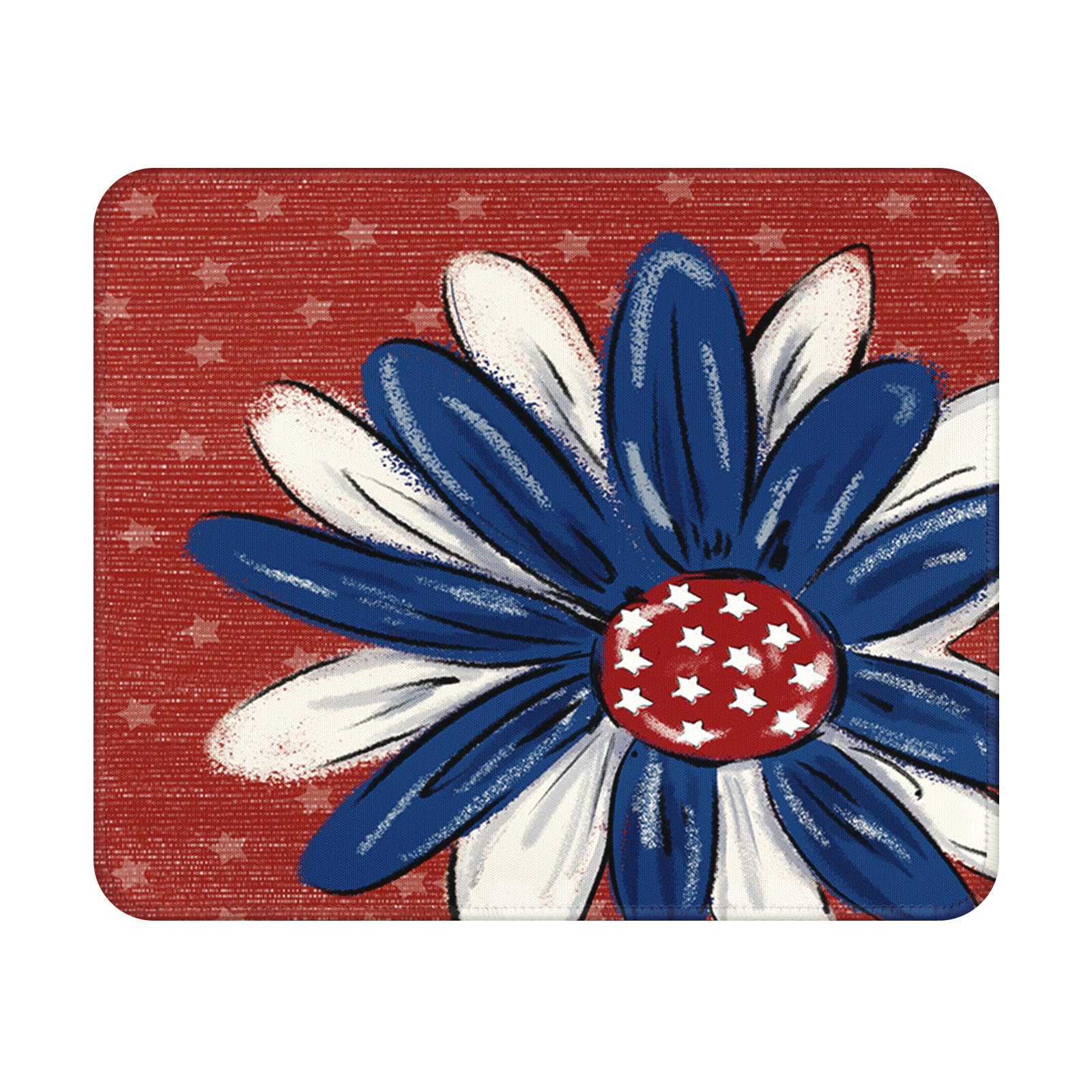 Patriotic Mouse Pad - 9.5x7.9 Inch America Flag Floral Mousepad Red Daisy Keyboard Mat with Anti-Slip Rubber Base for Computer Mouse Keyboard Home and Office