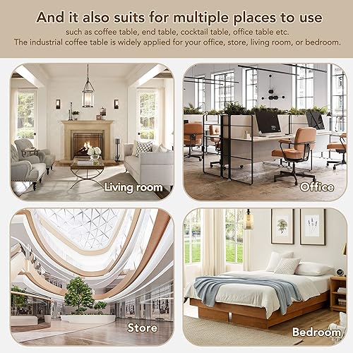 Miniatura 7 de Royard Oaktree Coffee Table Rustic Wood Oaktree Coffee Table with Herringbone Pattern Top & Metal Hairpin Legs Industrial Cocktail Table for Living