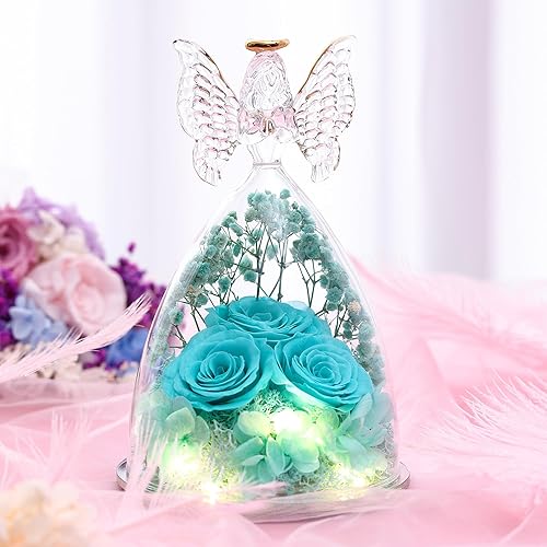 Miniatura 4 de Regalos de rosas de Navidad para mujeres, flores reales preservadas en cristal, figuras de ángel, rosas para entrega, regalos de primer cumpleaños