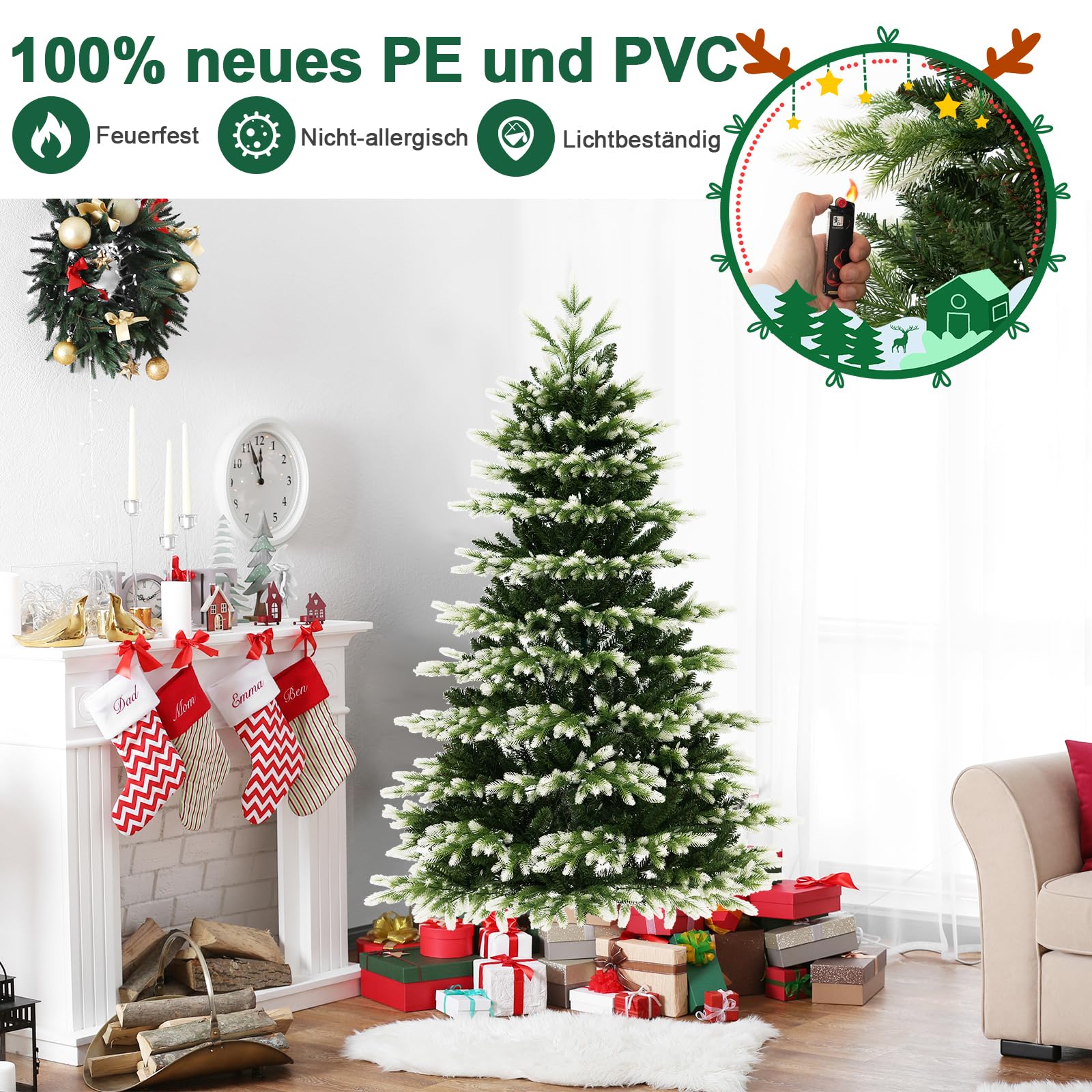 Amazon.de: COSTWAY 180 cm Knstlicher Weihnachtsbaum mit Beleuchtung, 3  Lichtmodi | Helligkeit einstellbar | Timer | Schnellanschluss, Tannenbaum  mit Metallstnder, Weihnachten Christbaum schneebedeckt, Grn