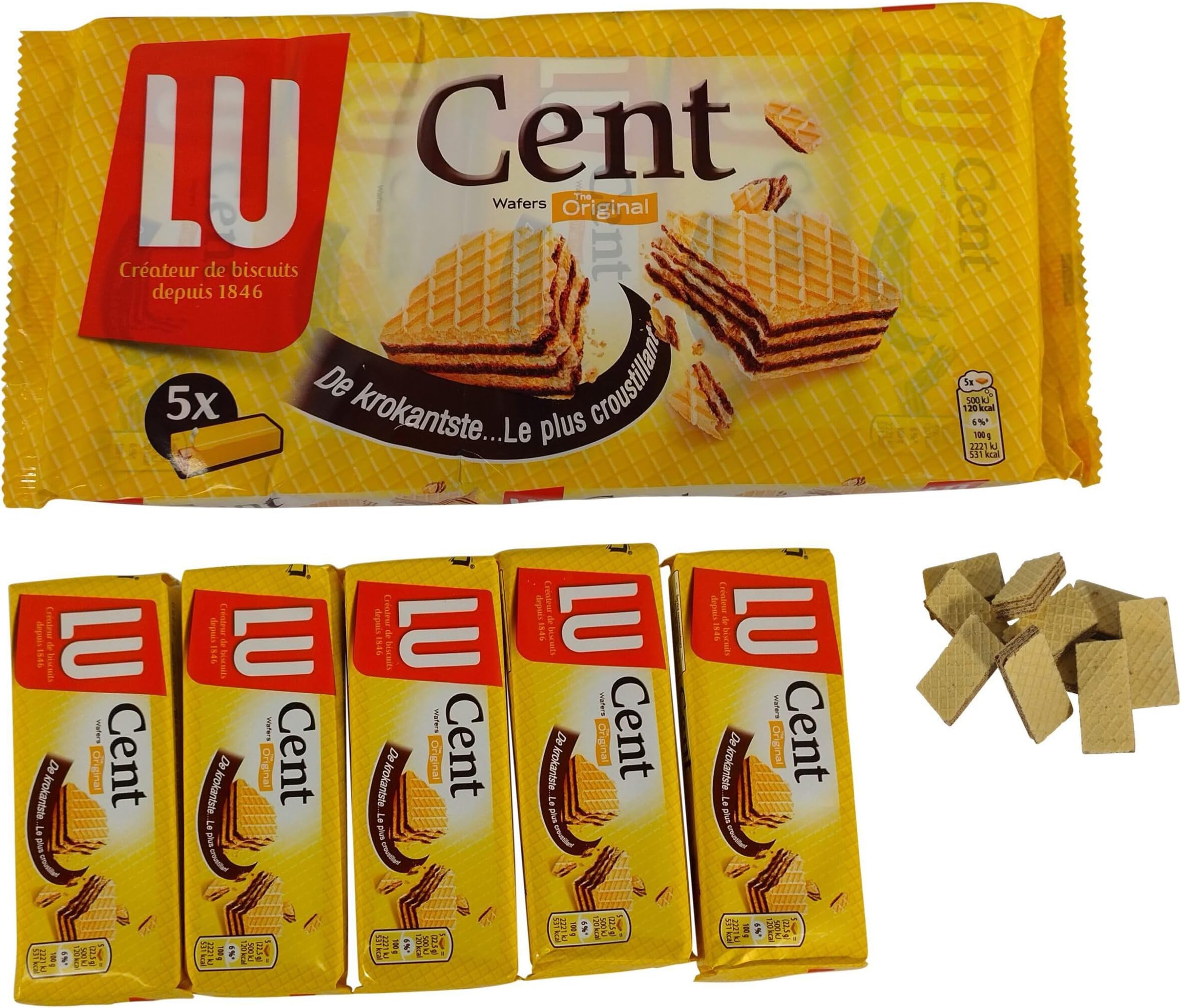 Lu Cookies | Cent Wafers Chocolatewafers Cookies 5 Pieces | Lu Biscuits | Belgian Cookies | 7,9 Ounce Total