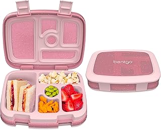 Bentgo Kids 5-Compartment Lunch Box - Glitter Design for School, Ideal for Ages 3-7, Leak-Proof, Drop-Proof, Dishwasher Safe, & Made with PFAS & BPA-Free Materials (Glitter Edition - Petal Pink)