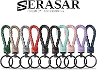 Vista 7 de SERASAR Leather Keychain [Strong] - with Additional Stainless Steel Key Ring for Small Keys - with Gift Box Rojo