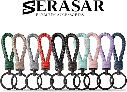 Miniatura 7 de SERASAR  Leather Keychain Strong with Stainless Steel Key Ring - Additional Rings for Small Keys - With Gift Box