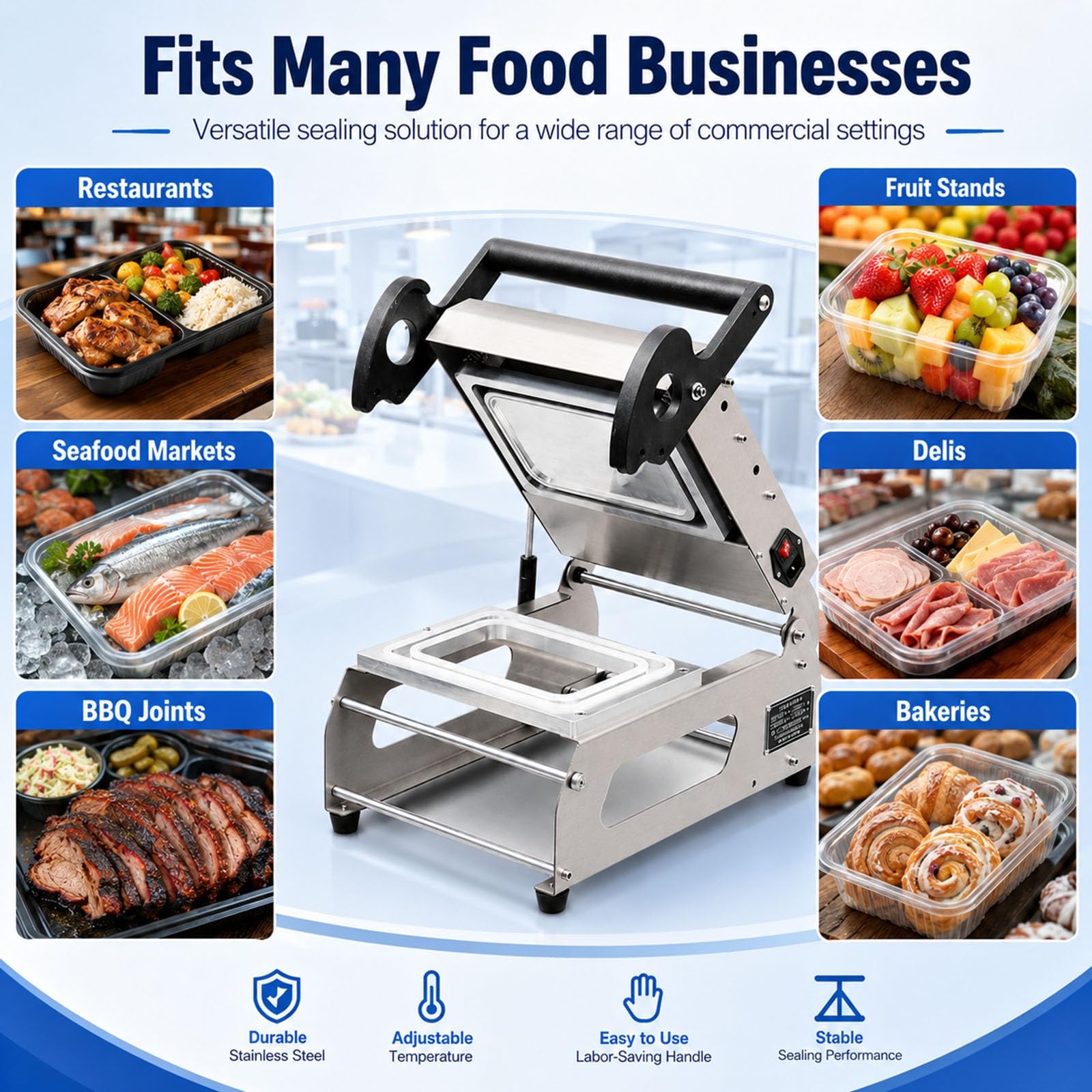 Selladora Térmica Comercial De Acero Inoxidable, Máquina Semiautomática Para Sellar Bandejas De Alimentos, Máquina Para Envasar Comida Para Llevar, Máquina Selladora Manual De Bandejas(200x140mm)