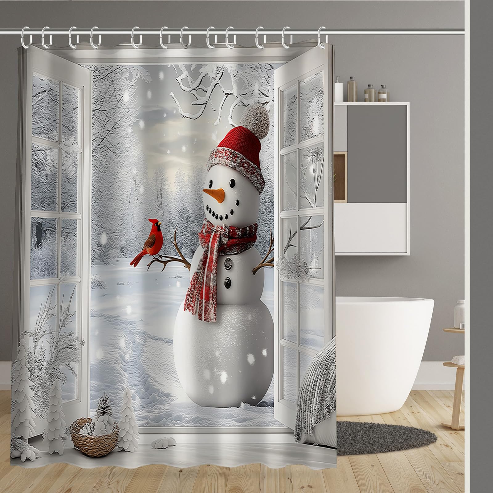 Rideau de baignoire Noël oiseau rouge pour illuminer la salle de bain des enfants