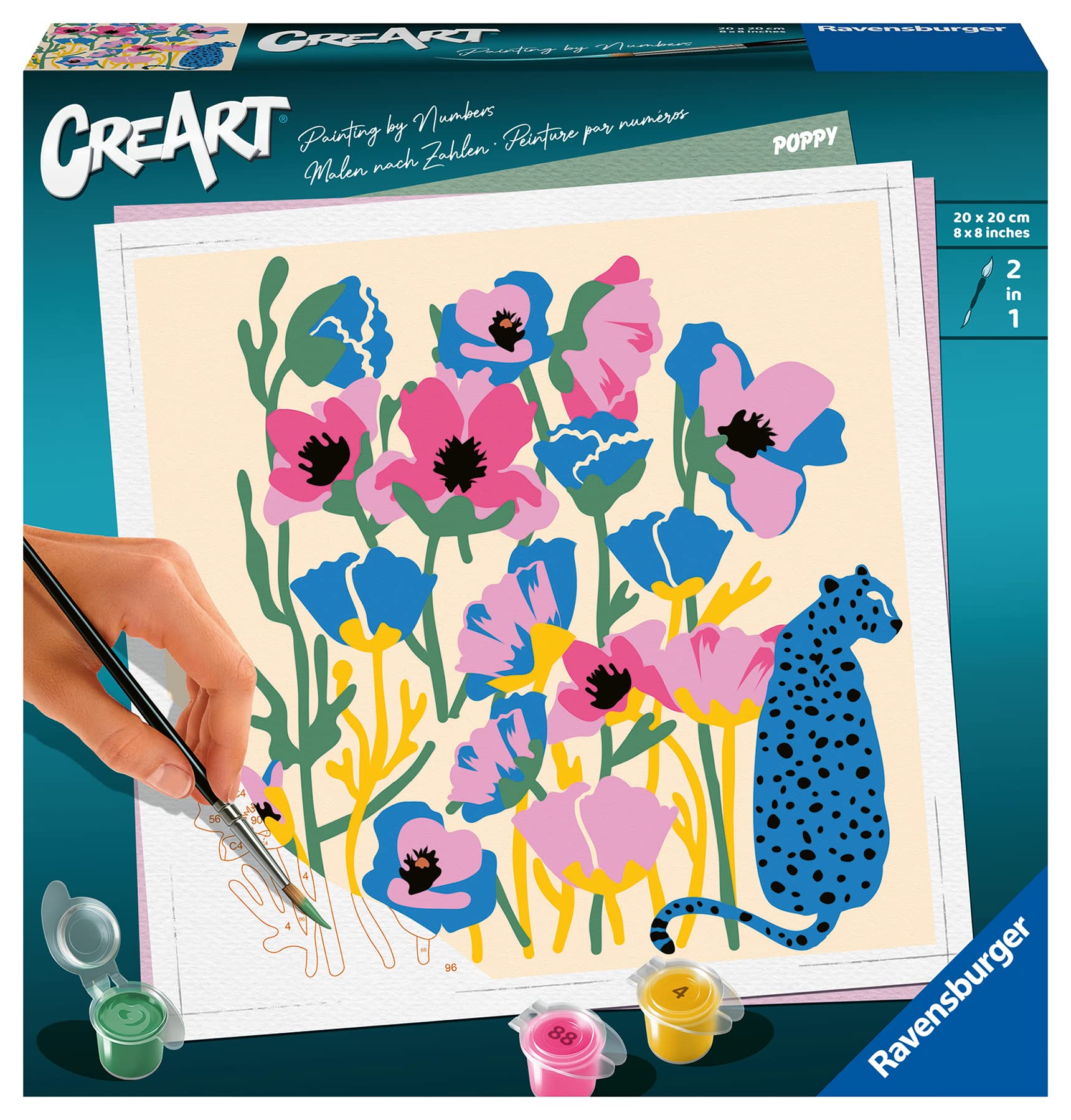 Ravensburger CreArt 23667 - Bunte Mohnblumen - Malen nach Zahlen Erwachsene, DIY Malset mit Pinsel und Acrylfarben, Geschenk für Frauen und Männer, Malen für Erwachsene