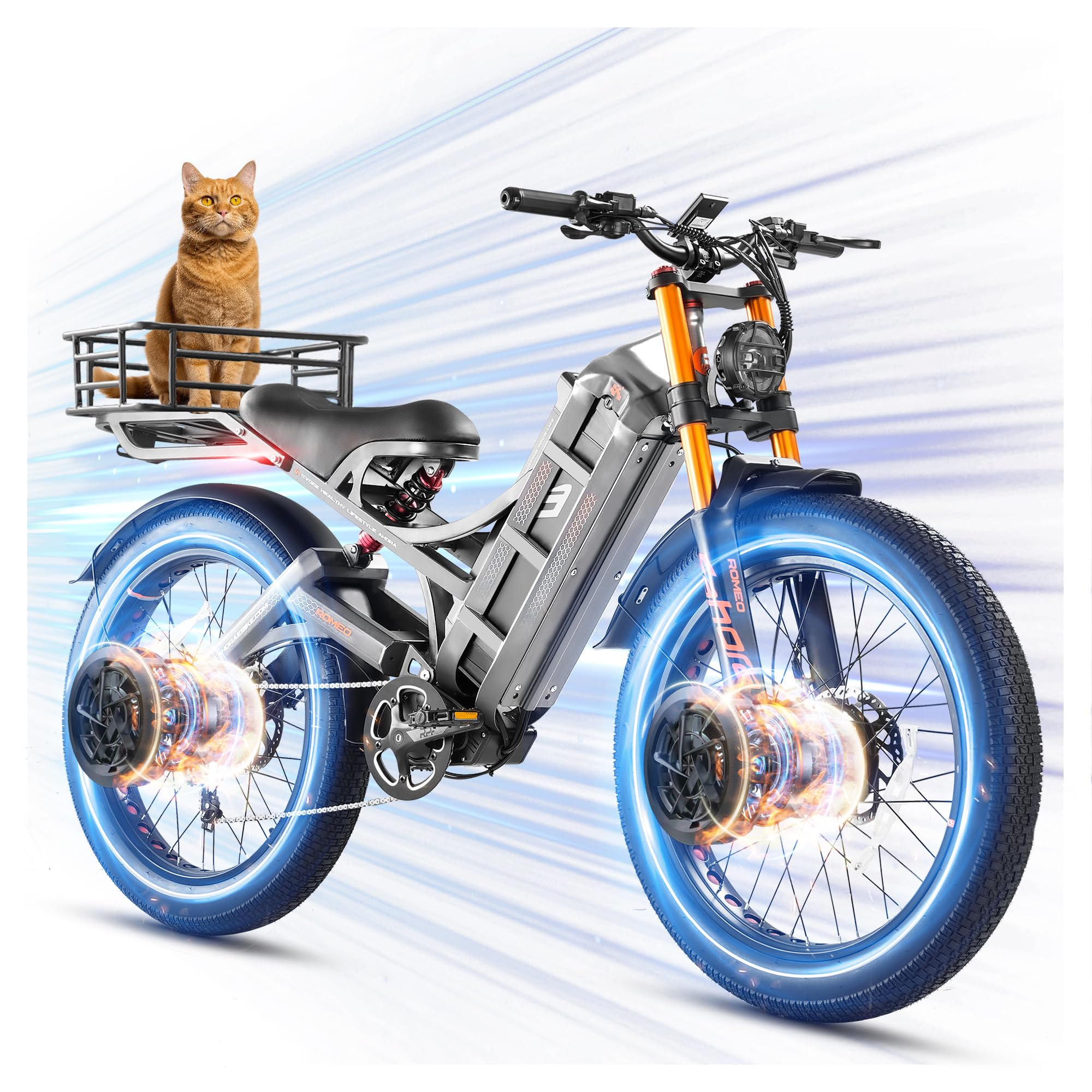 eAhora Romeo Pro II/Romeo Pro (2025 Latest) 3000W/1600W Electirc Bike for Adults 52/48V 60AH 100-200 Miles Long Range Electric Bike 26"*4.0" Fat Tire Electric Mountain Bike Full Suspension Ebike