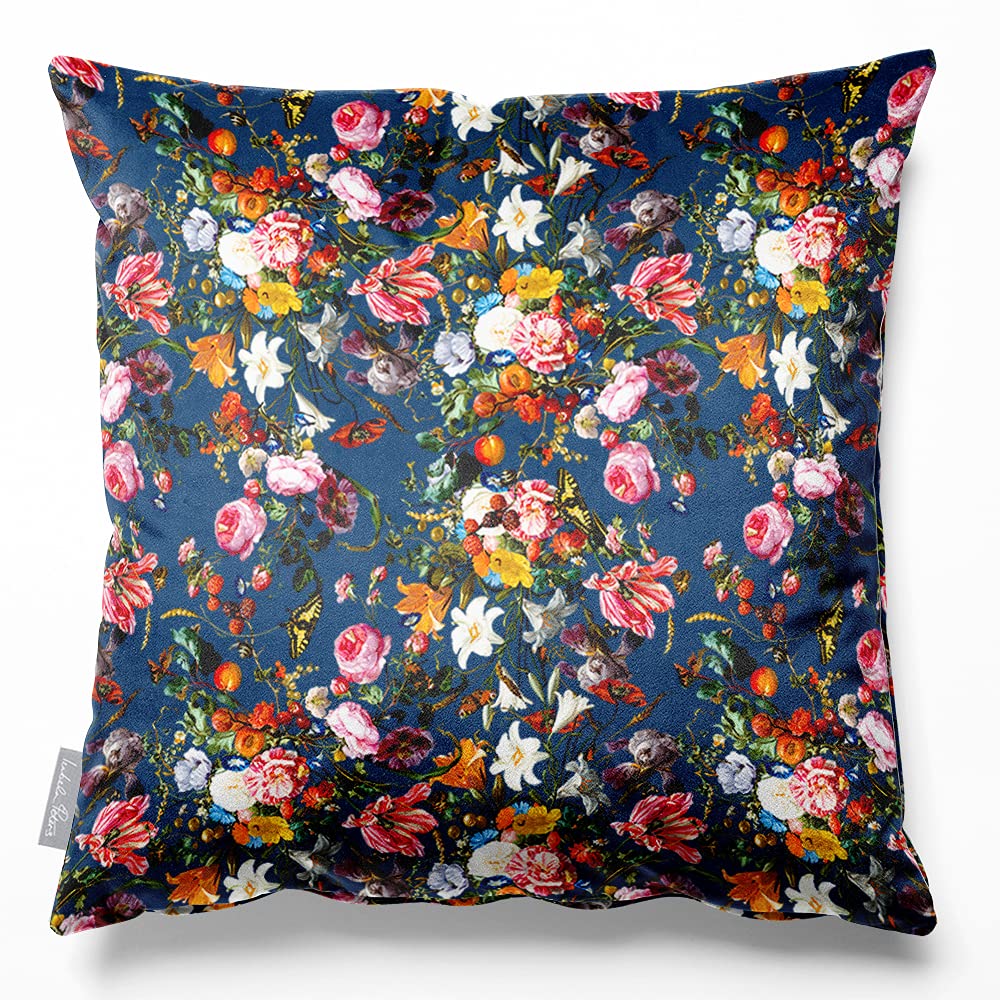 Izabela Peters Estate Blue Velvet Cushions - Eco-Friendly, Filled, 50 Cm, Floral Dream - Chair & Sofa Cushions